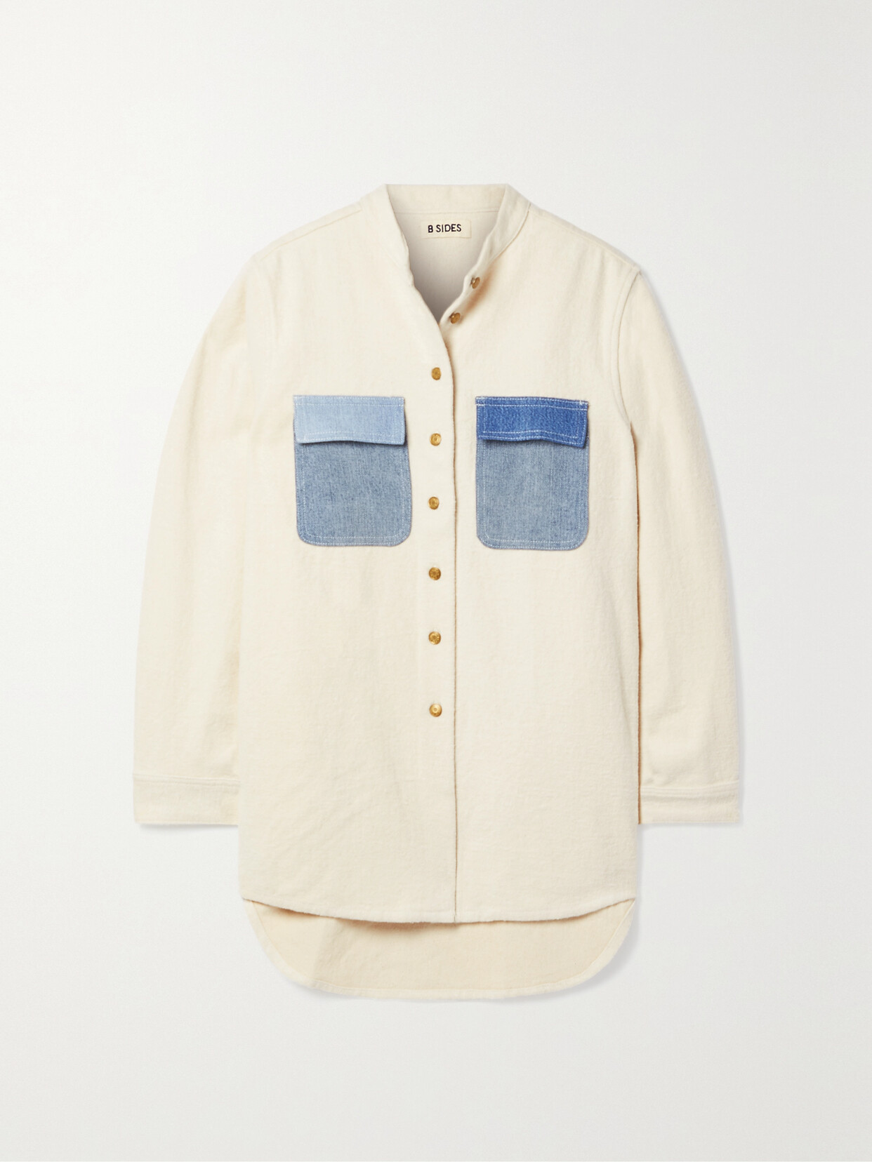 B Sides Rooney Cotton-flannel And Denim Shirt In Ecru