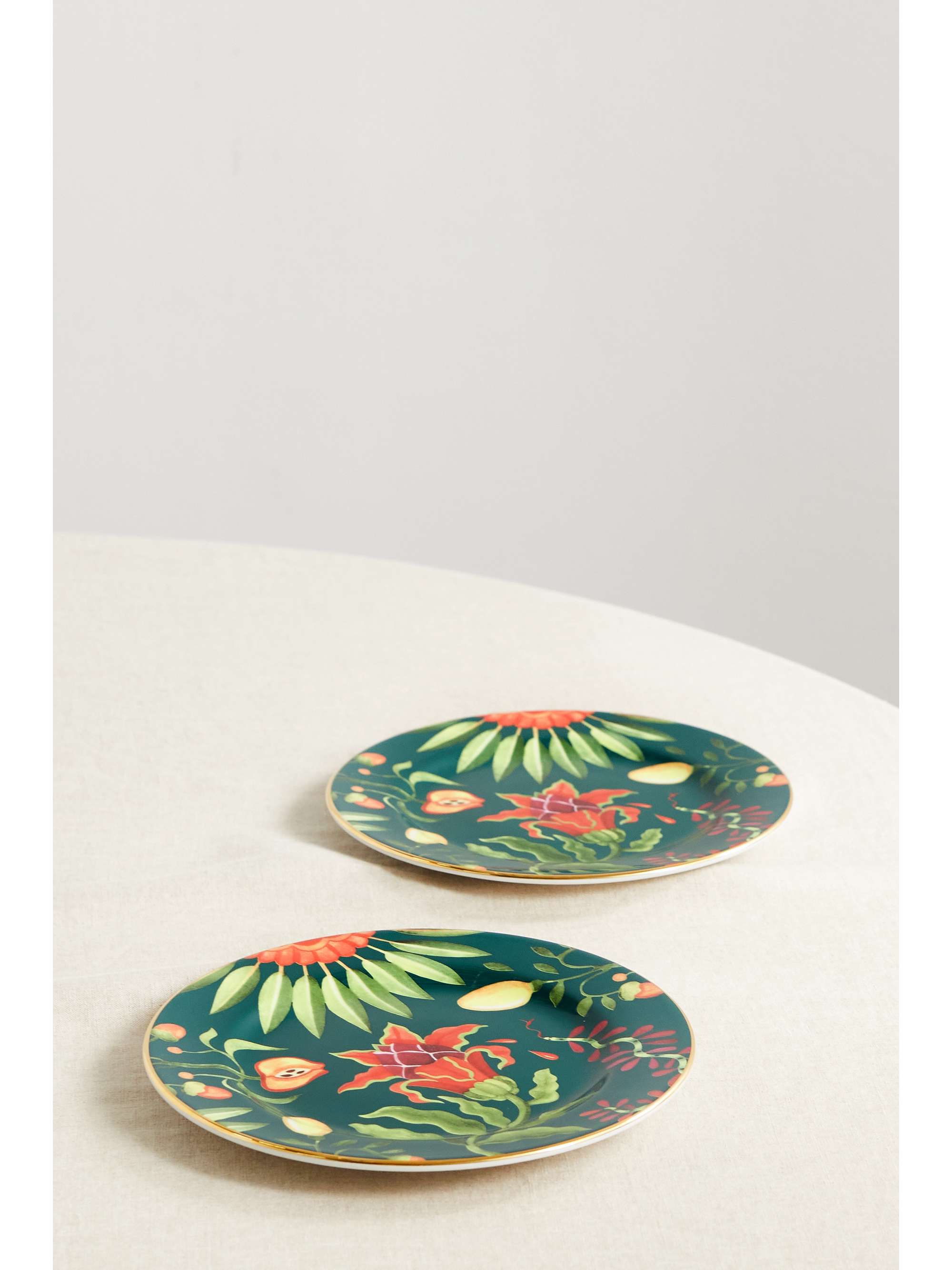 LA DOUBLEJ Set of two gold-plated porcelain dessert plates