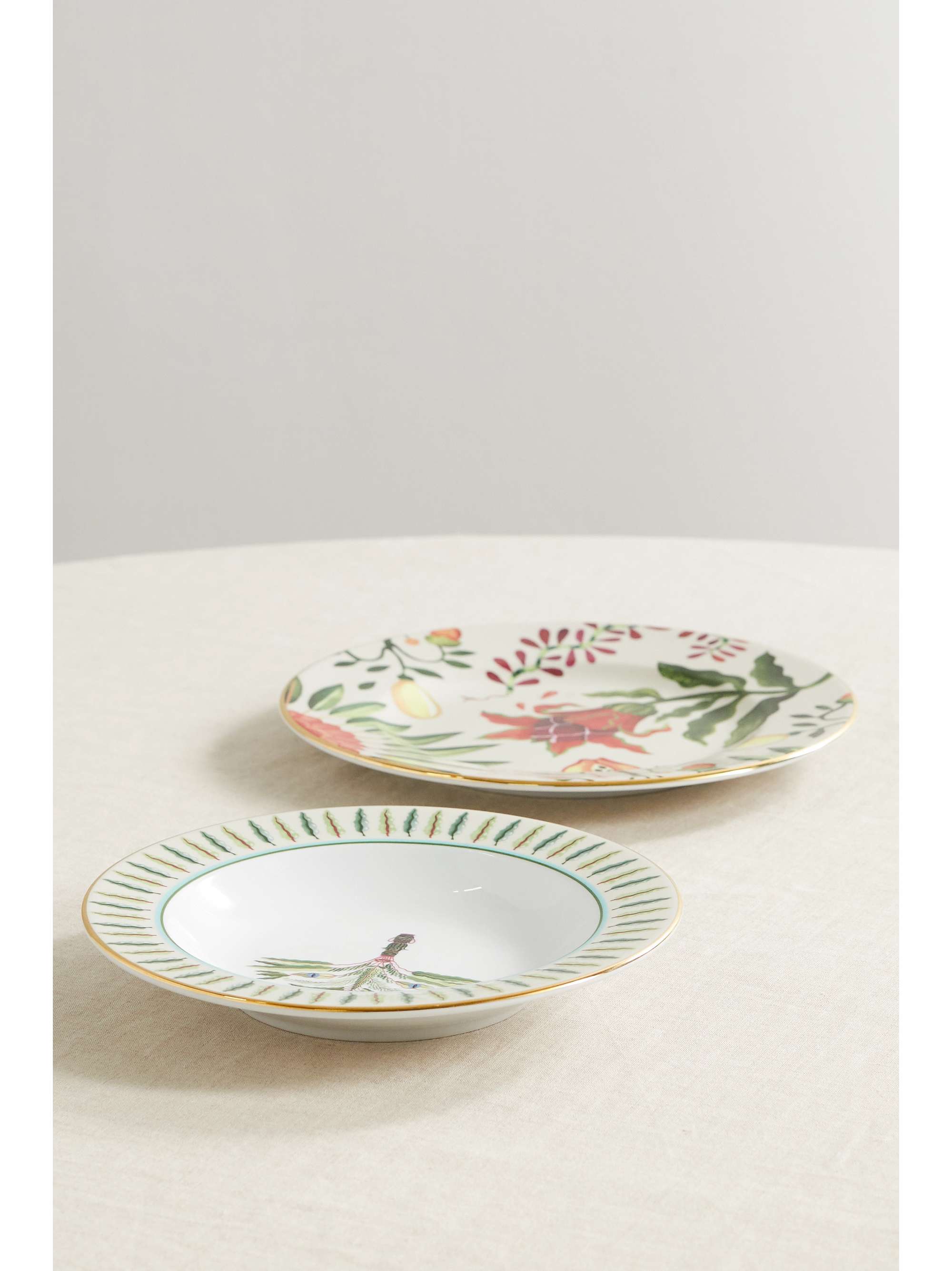 LA DOUBLEJ Set d'assiettes plate et creuse en porcelaine plaquée or Libellula