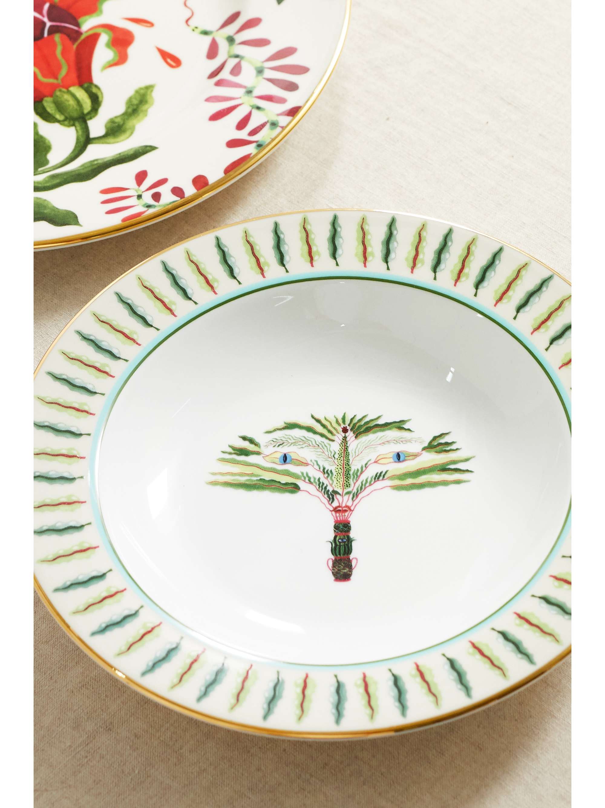 LA DOUBLEJ Set d'assiettes plate et creuse en porcelaine plaquée or Libellula