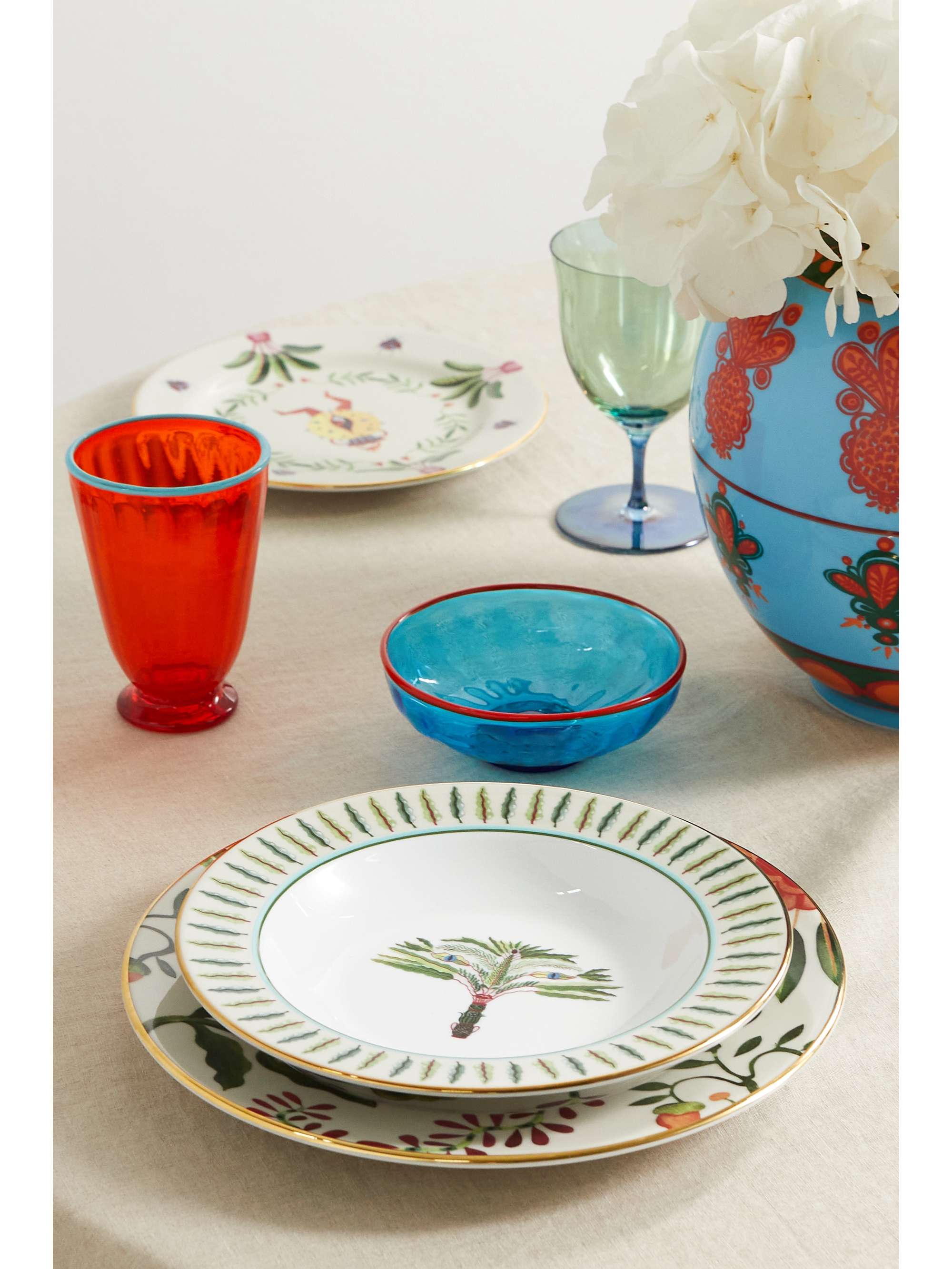 LA DOUBLEJ Set d'assiettes plate et creuse en porcelaine plaquée or Libellula