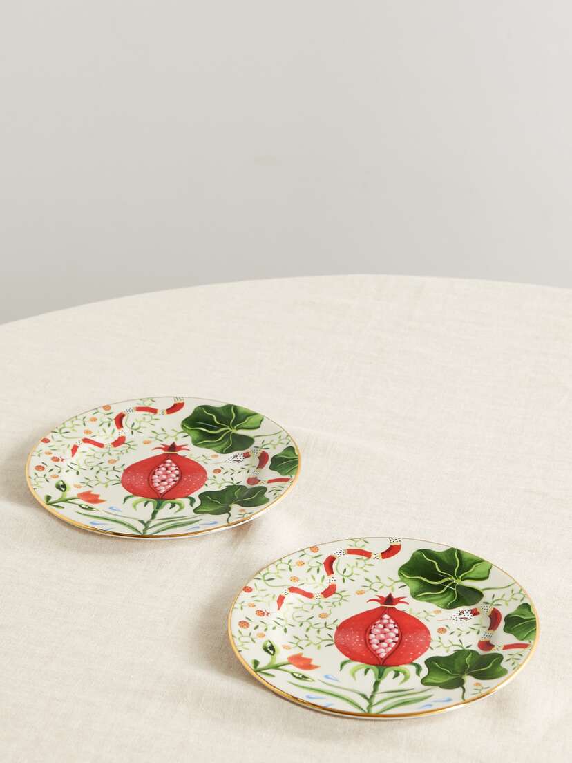 La DoubleJ Set Of Two Gold-plated Porcelain Dessert Plates