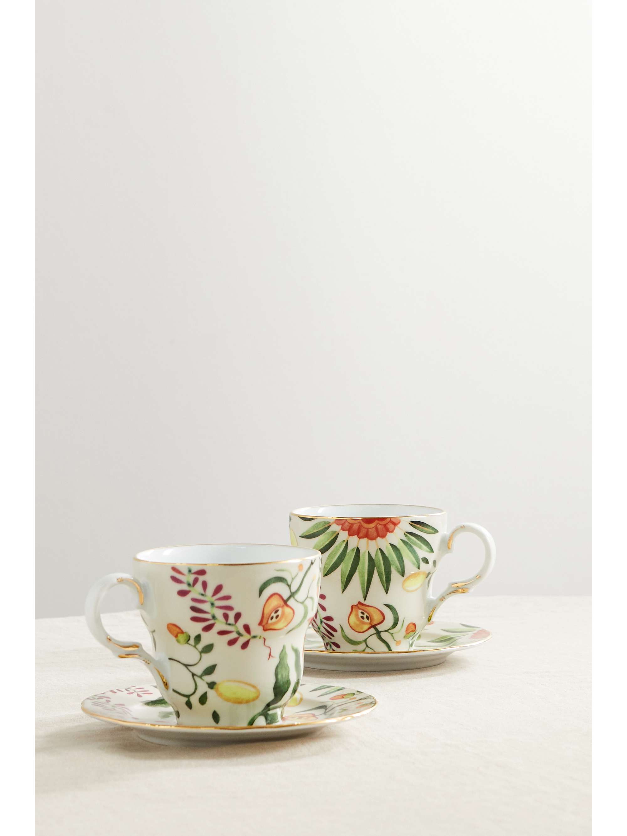 LA DOUBLEJ Set of two gold-plated porcelain espresso cups and saucers