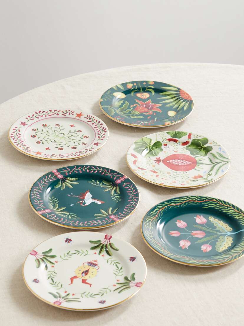 La DoubleJ Set Of Six Gold-plated Porcelain Dessert Plates