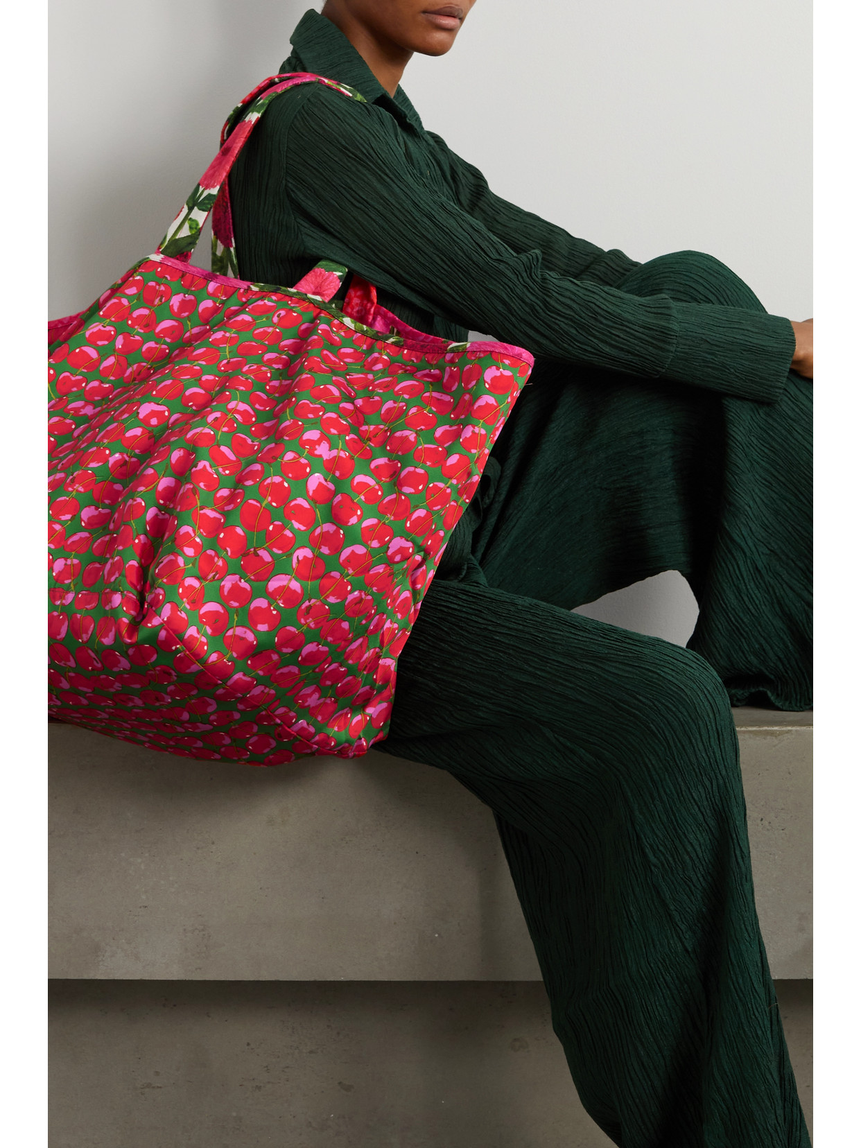 LA DOUBLEJ REVERSIBLE PRINTED STRETCH-COTTON TOTE