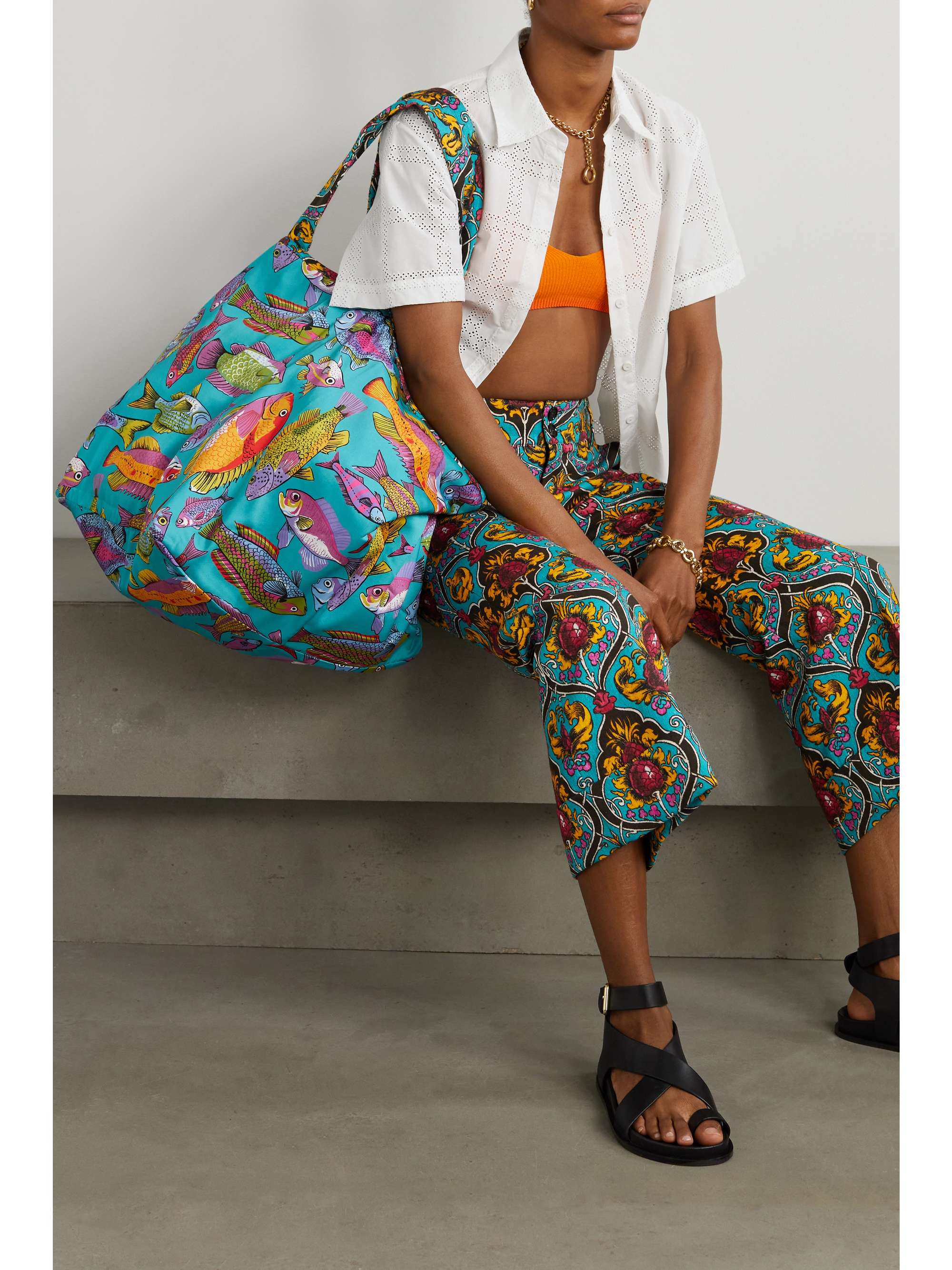 LA DOUBLEJ Reversible printed stretch-cotton tote