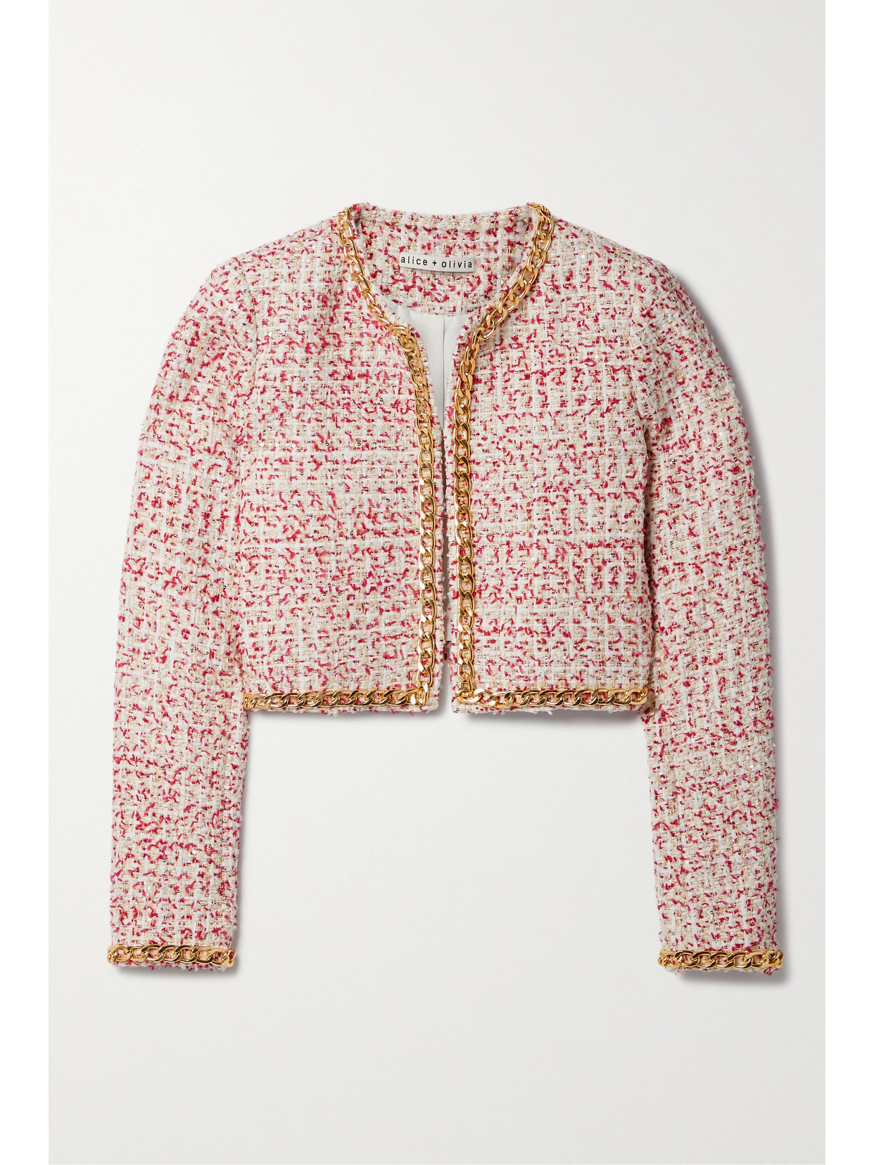 ALICE AND OLIVIA KIDMAN CROPPED EMBELLISHED TWEED JACKET