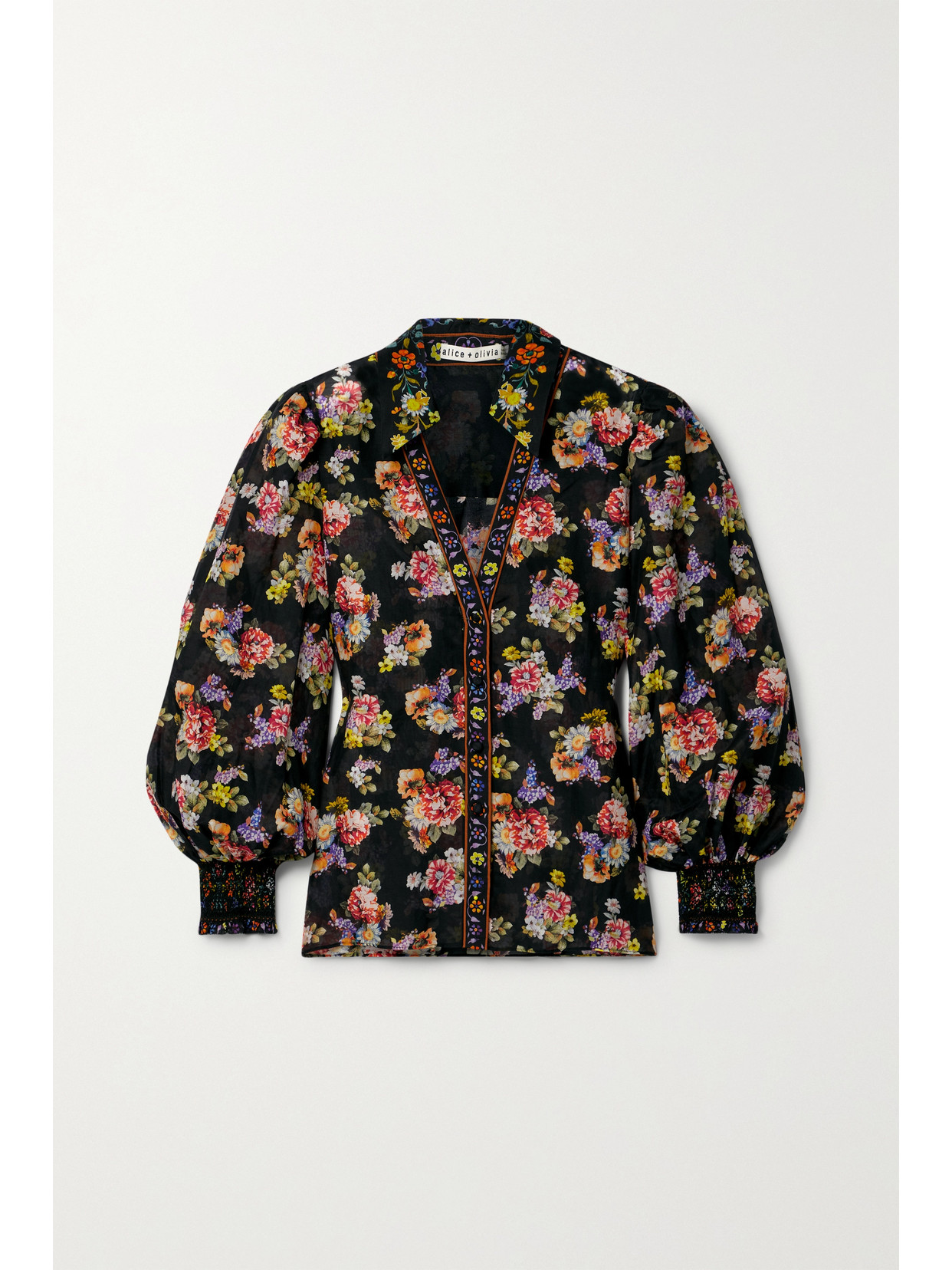 Alice + Olivia - Cosima Floral-print Cotton And Silk-blend Blouse - Black