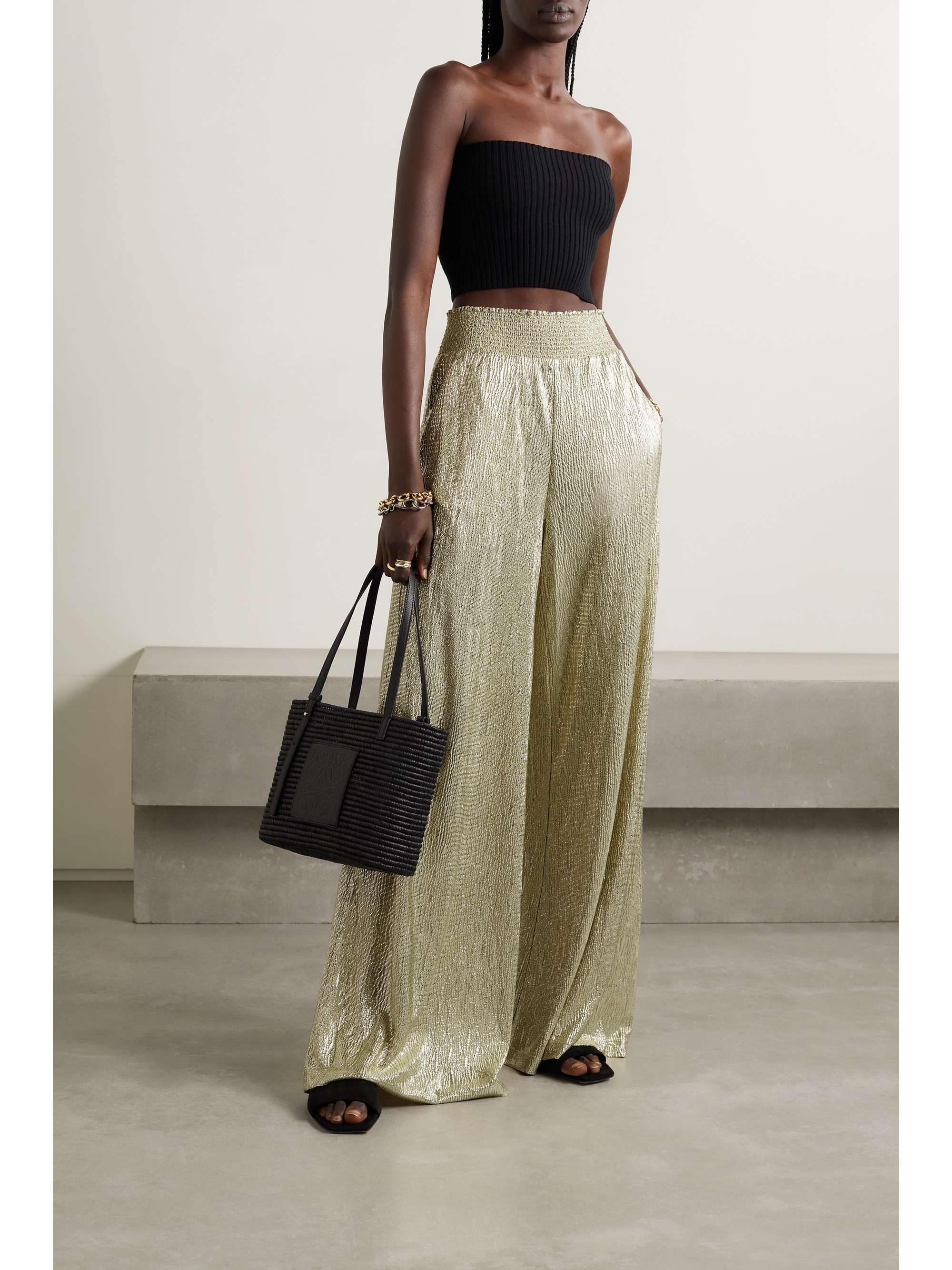 Gold Janella sequined crinkled-crepe 