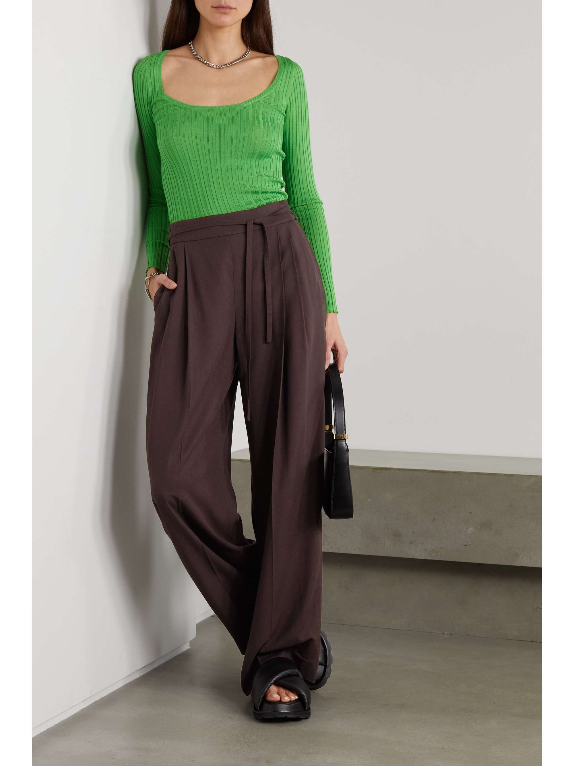 Pleated twill wide-leg pants | VINCE 