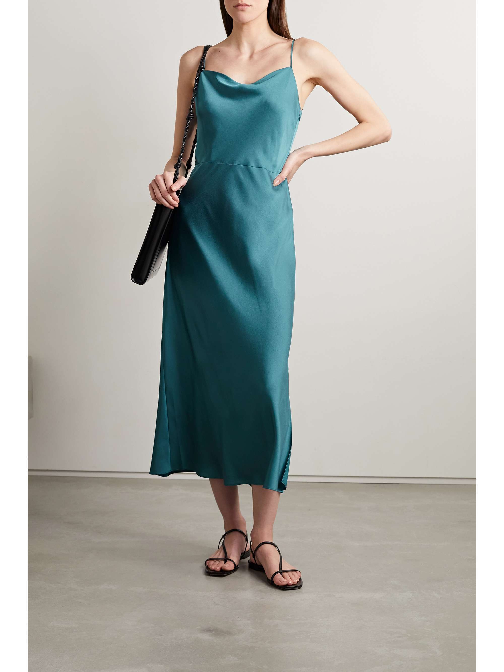 Teal Hammered-satin midi dress | VINCE 