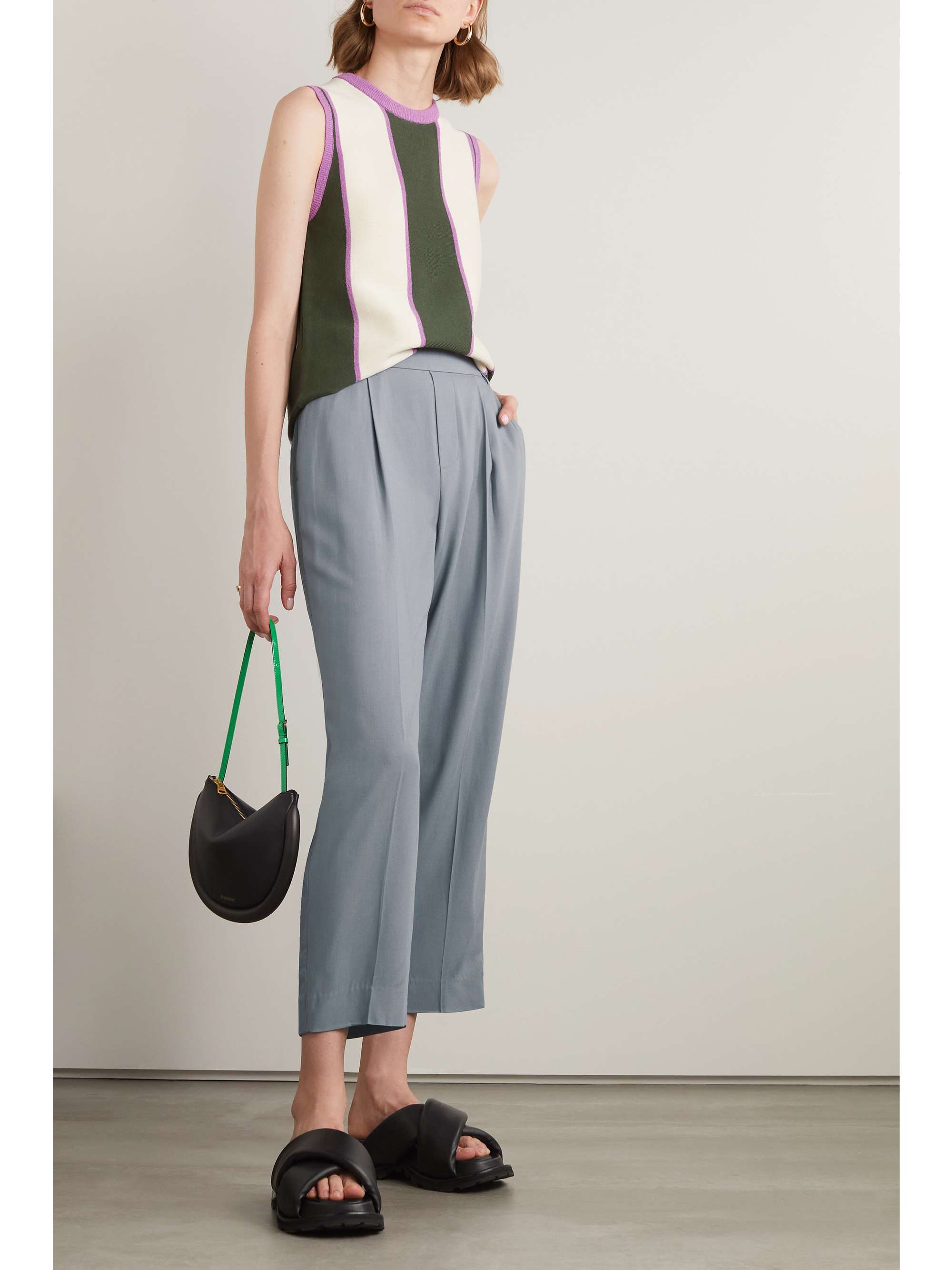 VINCE Cropped pleated twill straight-leg pants