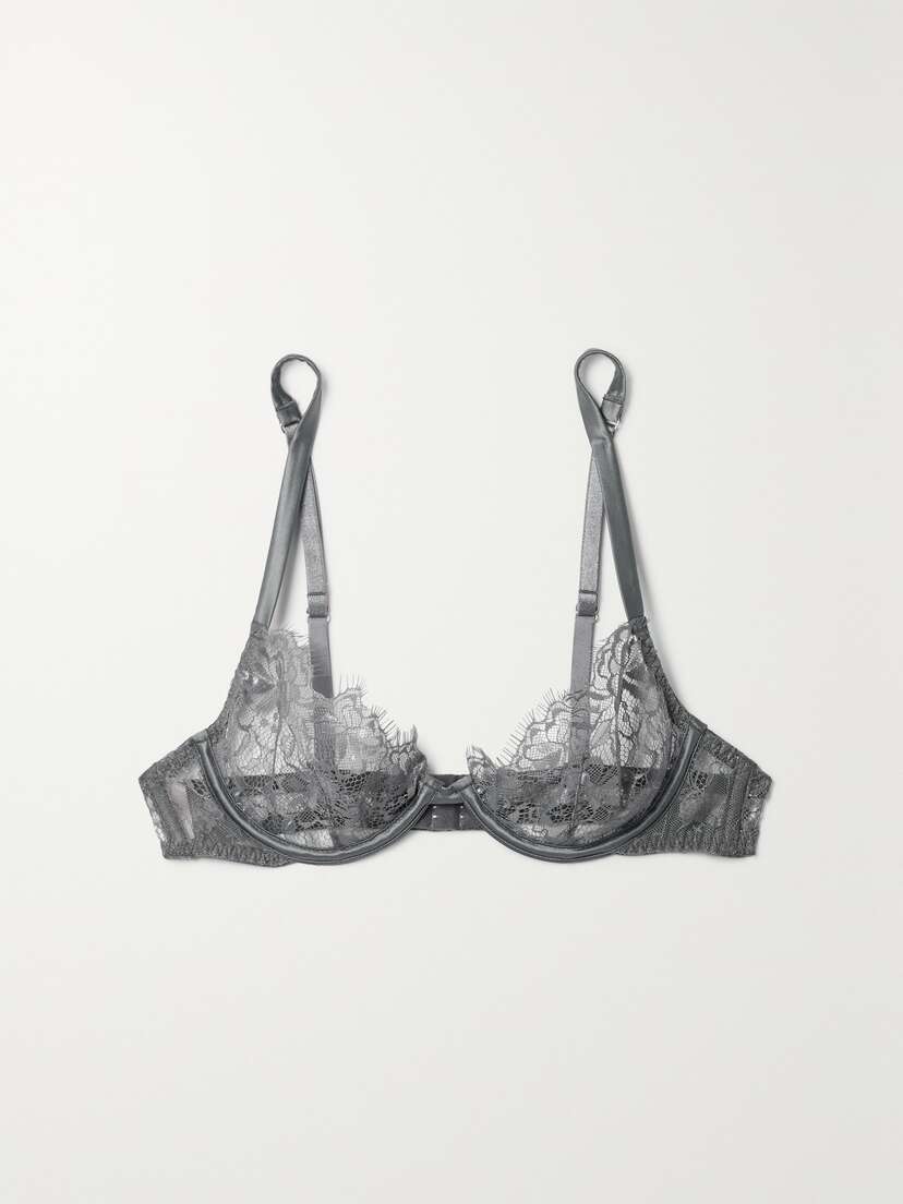 Coco de Mer Isabella Satin-trimmed Lace Underwired Plunge Bra