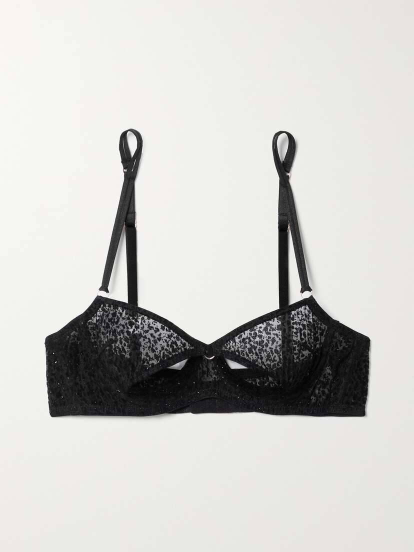 Coco de Mer Georgia Cutout Metallic Flocked Stretch-tulle Bra