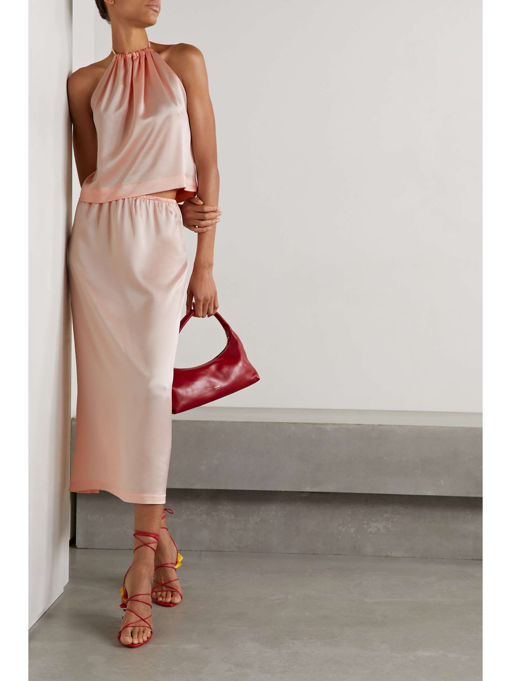 LESET Barb satin midi skirt