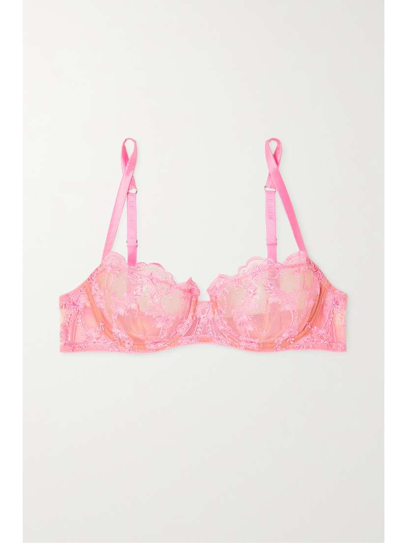 I.D. Sarrieri + Net Sustain Petal Bloom Embroidered Tulle Underwired Balconette Bra