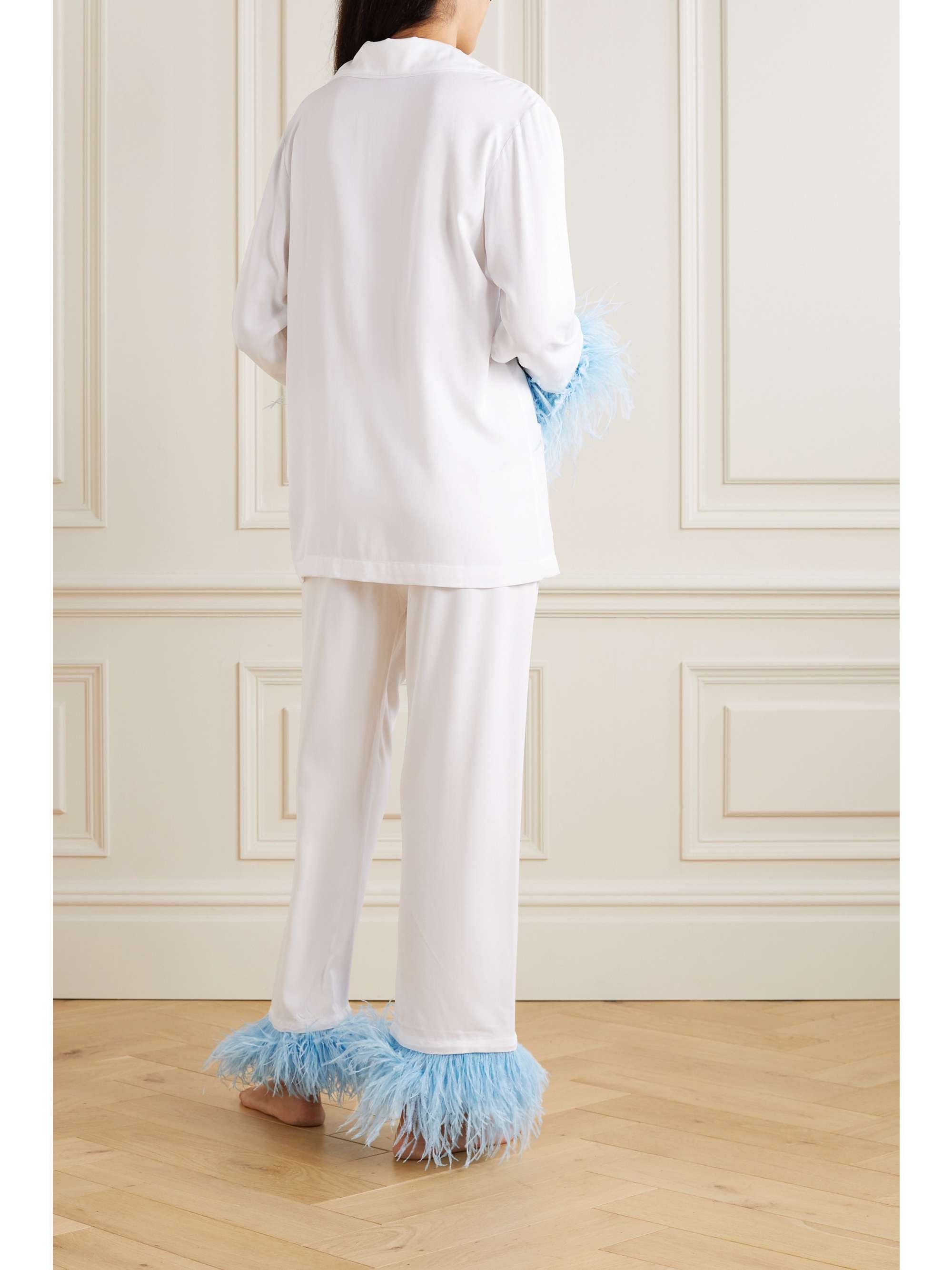 SLEEPER Feather-trimmed twill pajama set