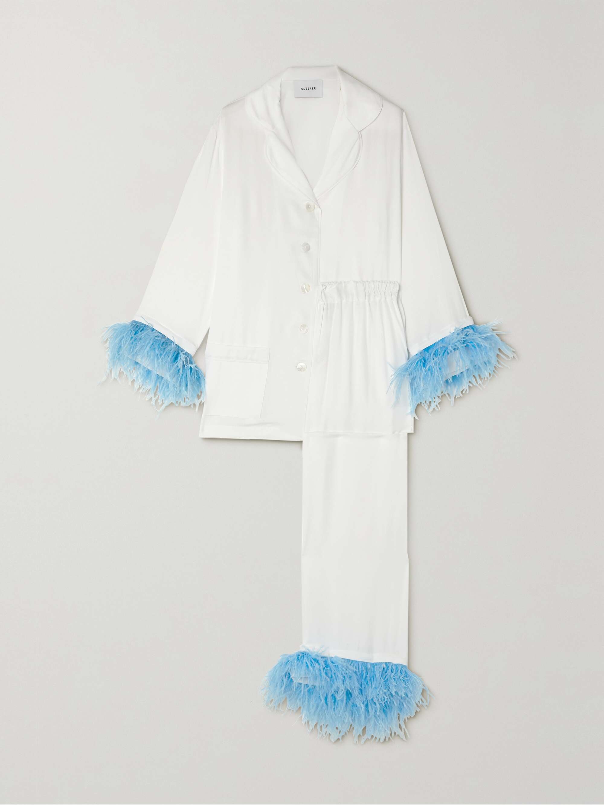 SLEEPER Feather-trimmed twill pajama set