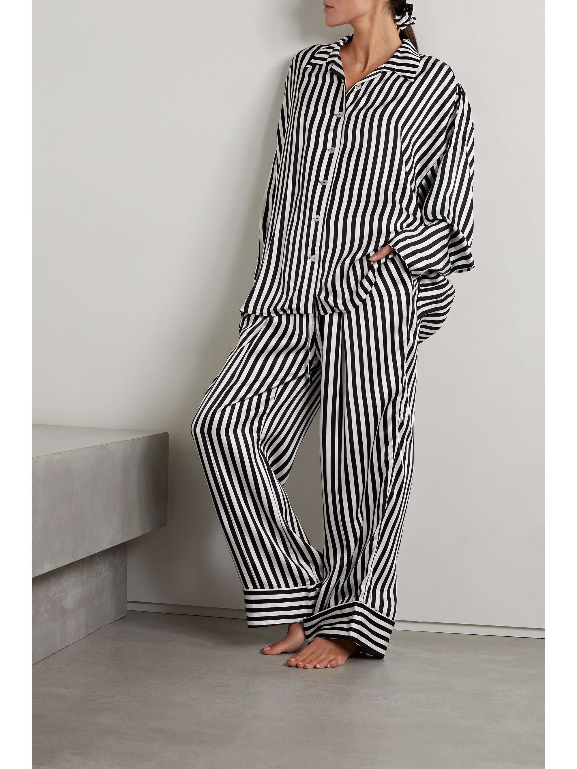 SLEEPER + NET SUSTAIN striped satin pajama set