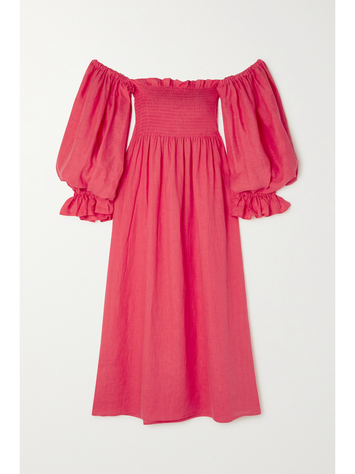 Sleeper - + Net Sustain Atlanta Belted Smocked Linen Maxi Dress - Pink