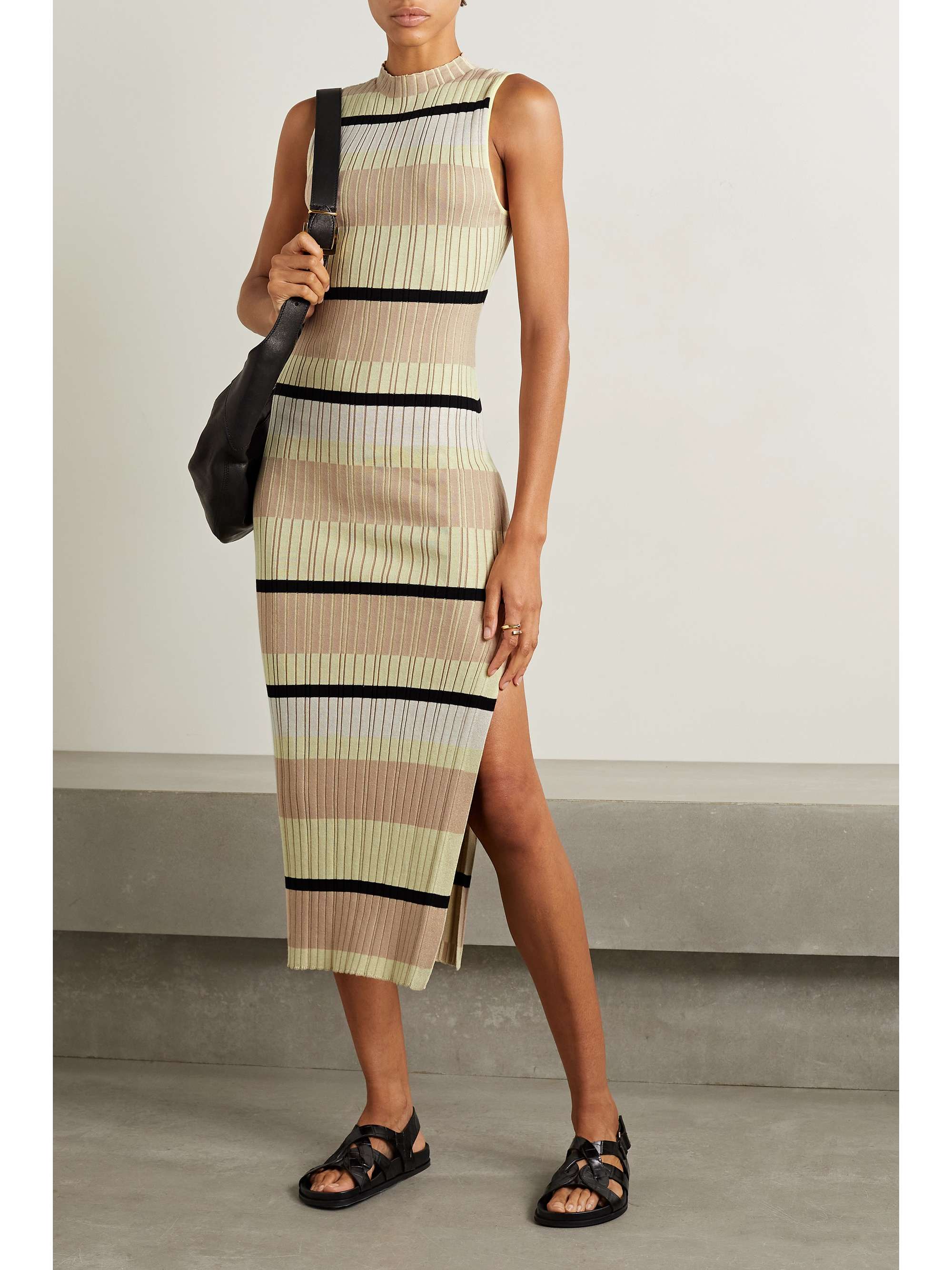 Herlipto Stripe Ribbed-Knit Midi Dress