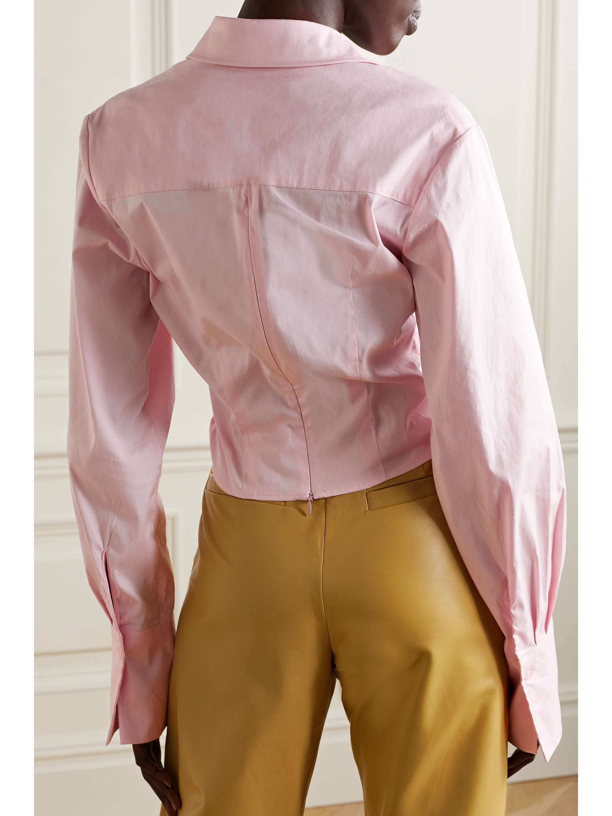 ANNA QUAN Jade twist-front cropped cotton-blend poplin shirt