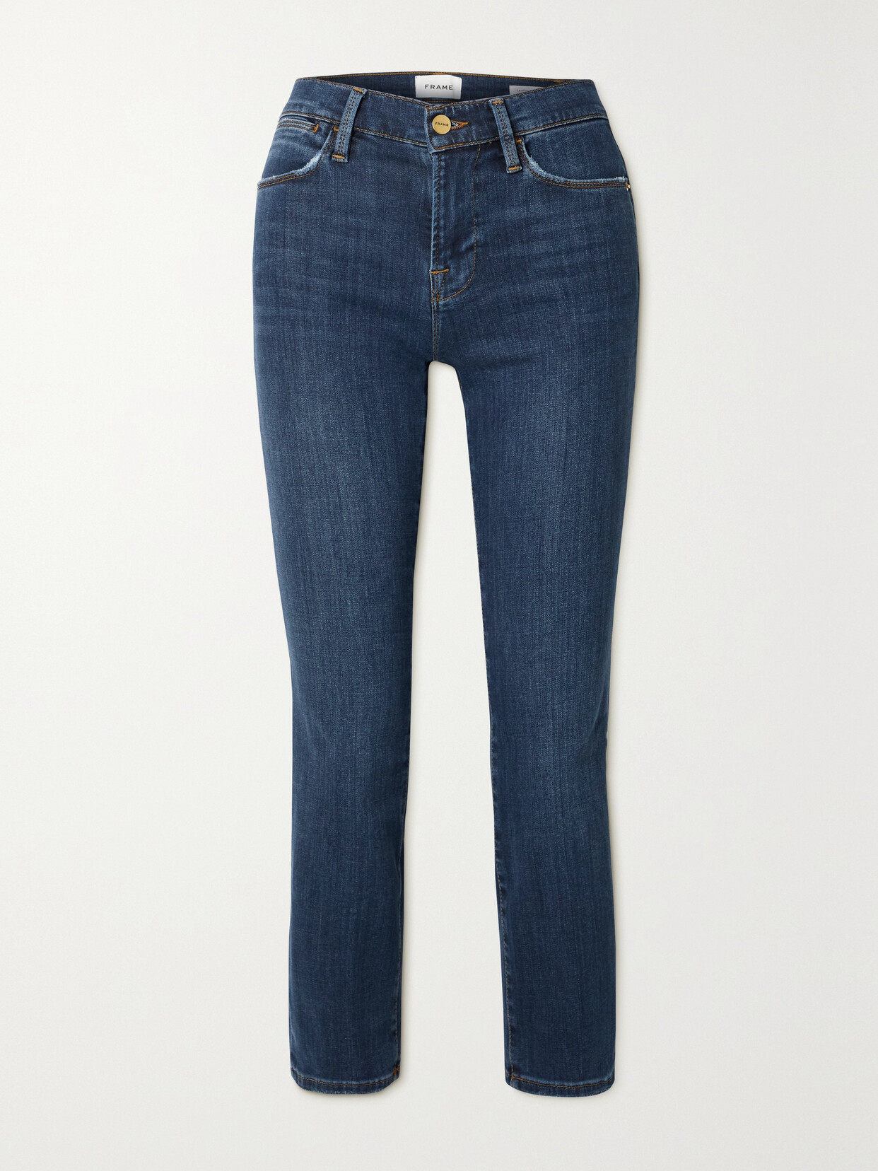 Shop Frame Le High Cropped Straight-leg Jeans In Blue