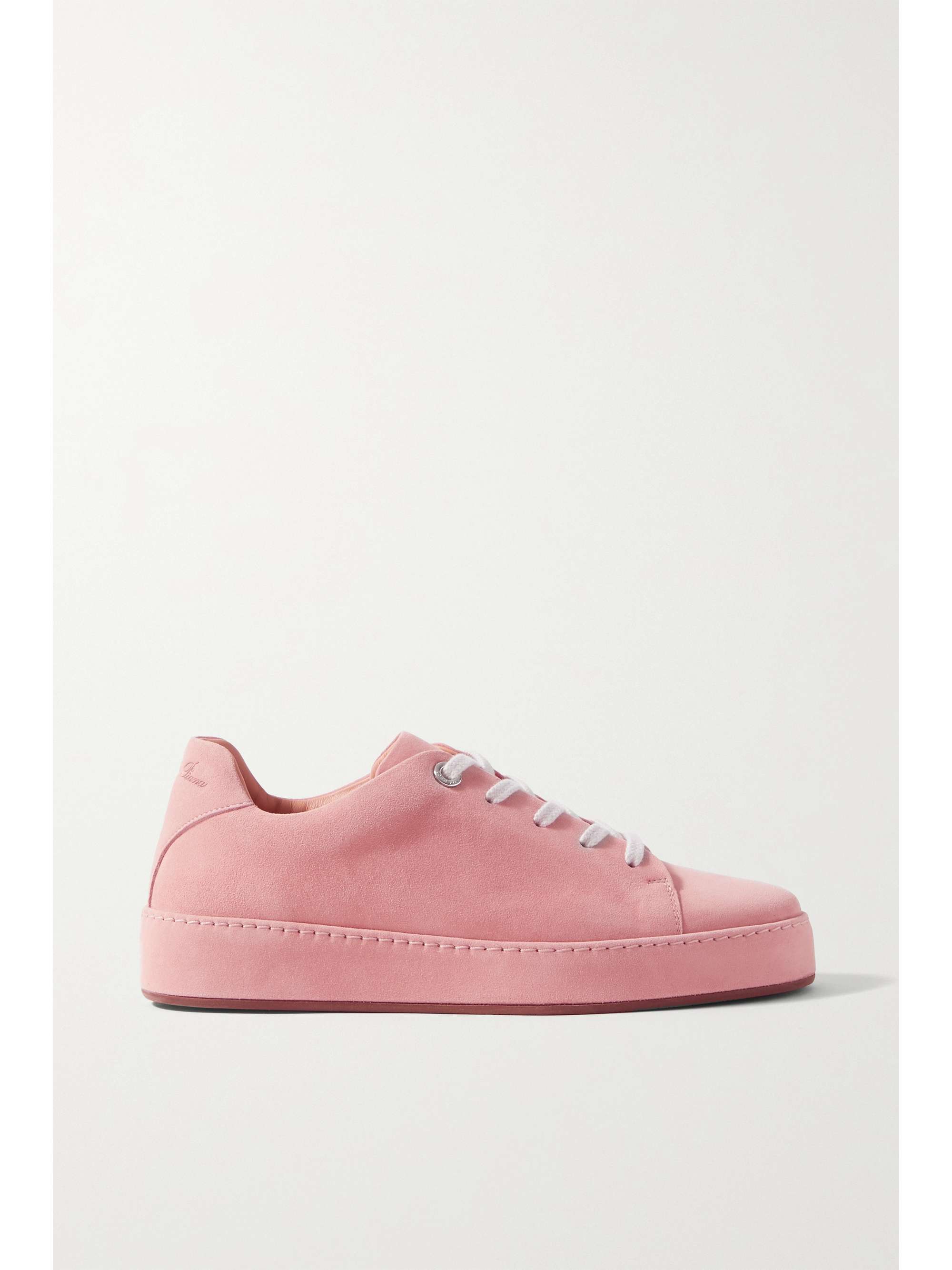 Baby pink Suede-trimmed mélange brushed-cashmere sneakers | LORO PIANA |  NET-A-PORTER