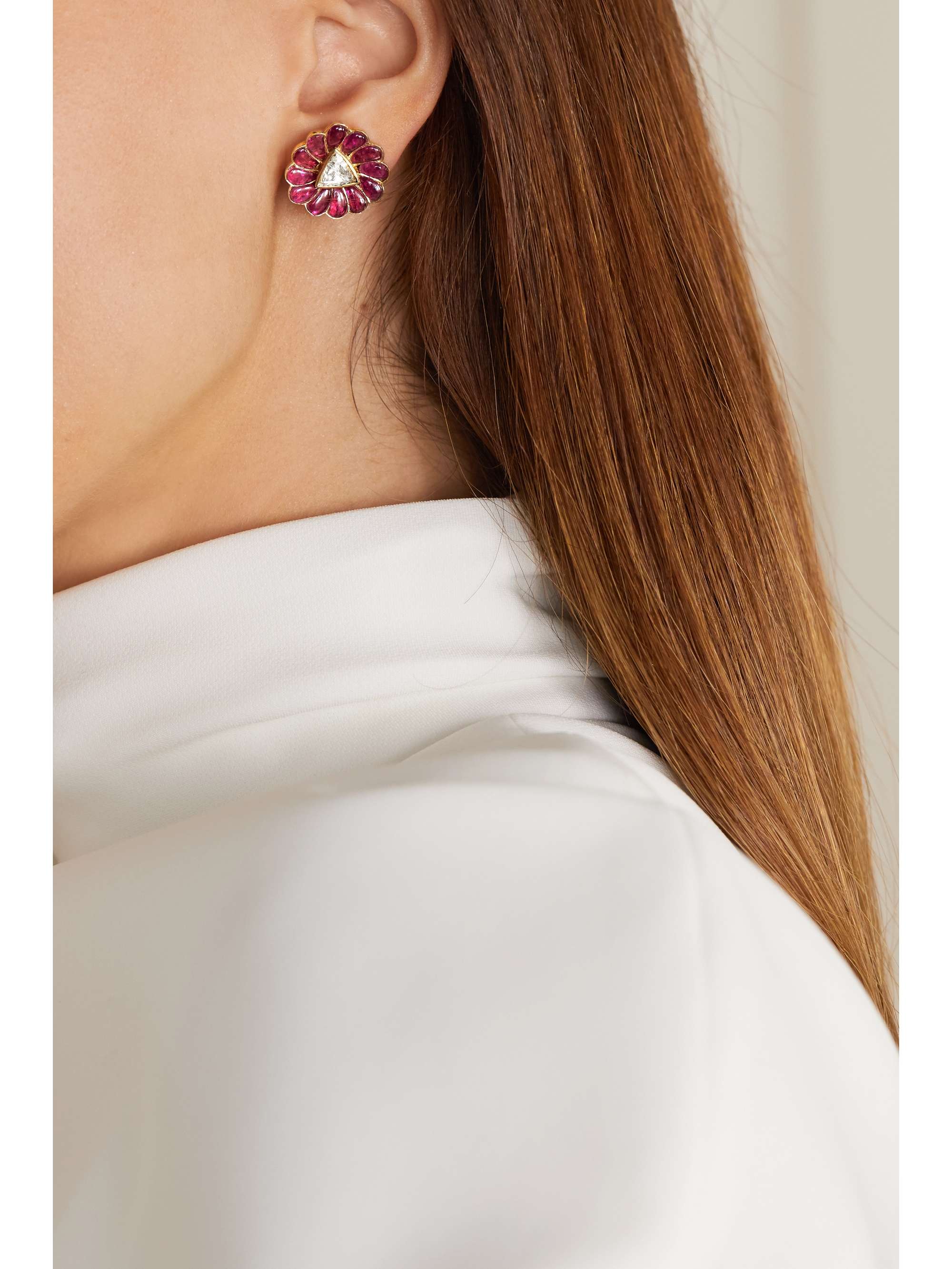 AMRAPALI LONDON 18-karat gold, ruby and diamond earrings