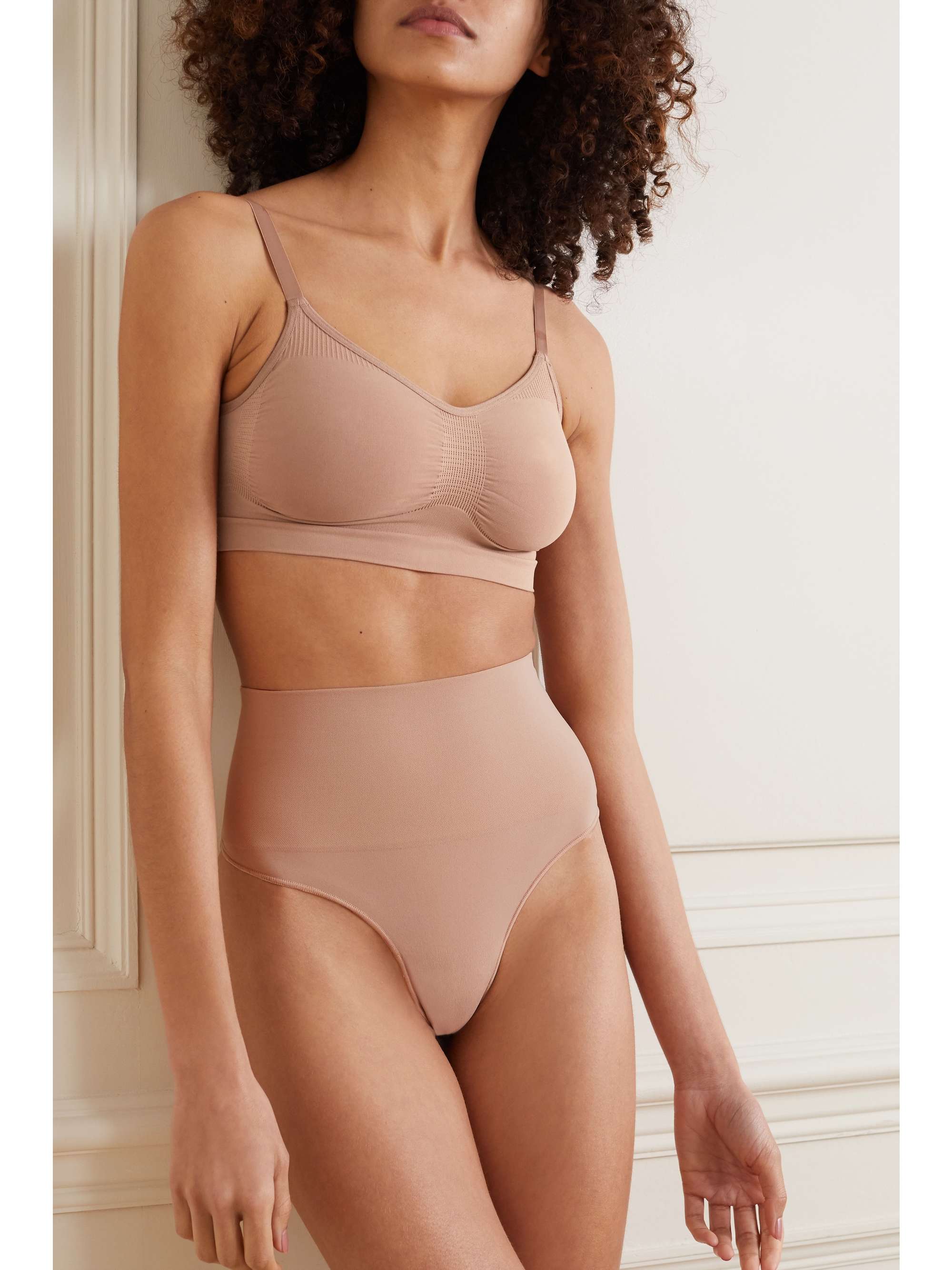 CK ONE Liquid Touch picot-trimmed stretch-jersey underwired plunge bra