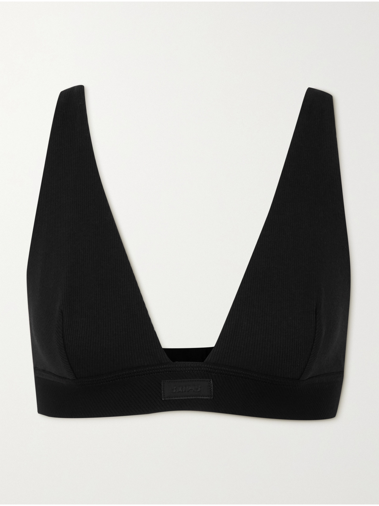 Skims Plunge Ribbed Cotton-blend Jersey Bralette In Black