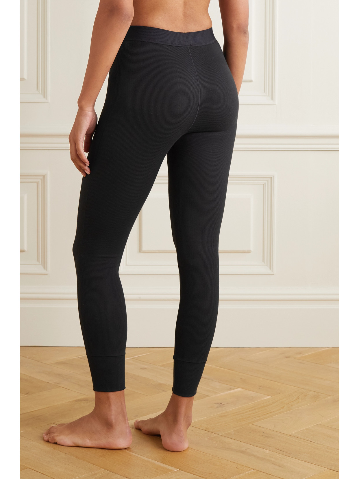 Shop Skims Thermal Ribbed Cotton-blend Leggings In Black