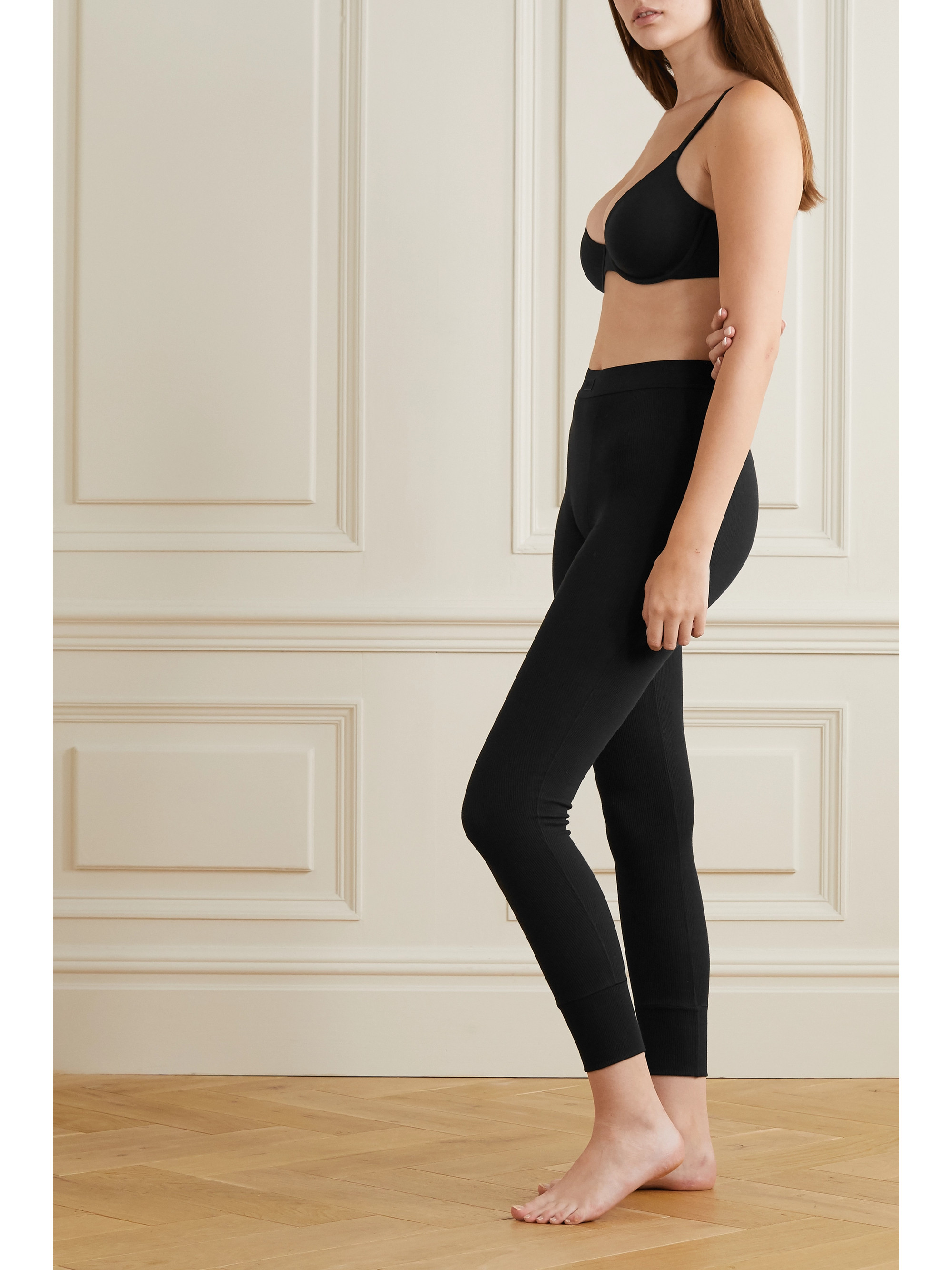 Cotton Collection ribbed cotton-blend jersey leggings - 	Light Heather Grey — Image 15