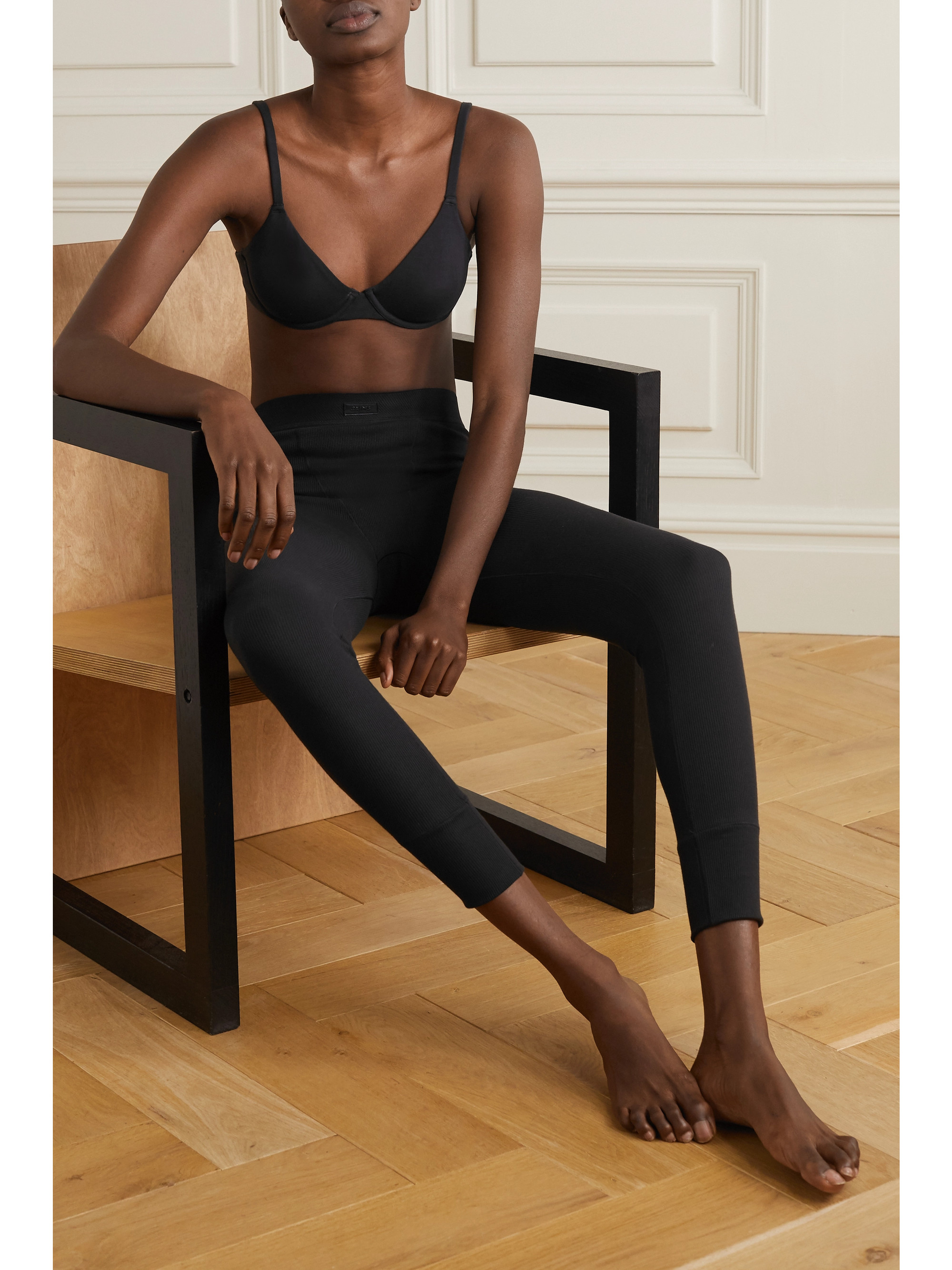 Cotton Collection ribbed cotton-blend jersey leggings - 	Light Heather Grey — Image 16