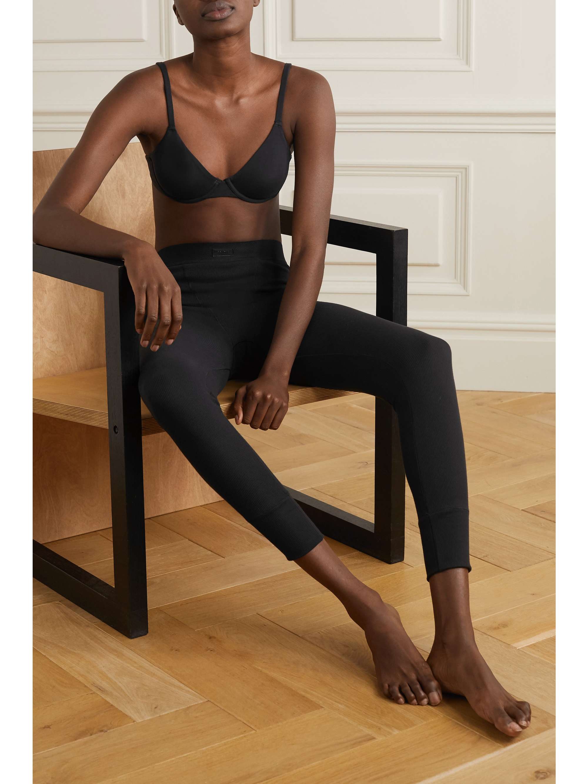 Thermal ribbed cotton-blend leggings - Soot