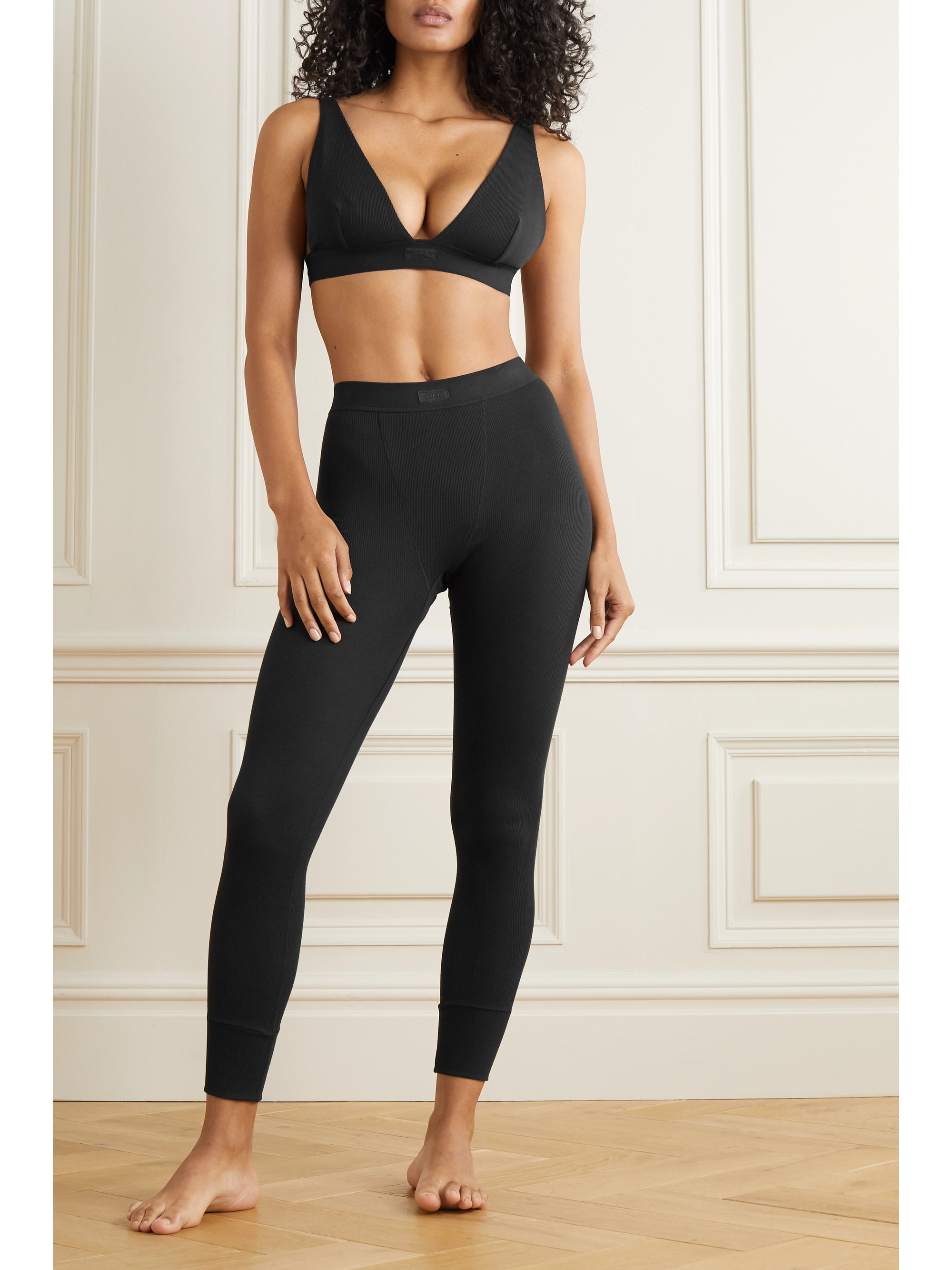 Cotton Collection ribbed cotton-blend jersey leggings - 	Light Heather Grey — Image 12