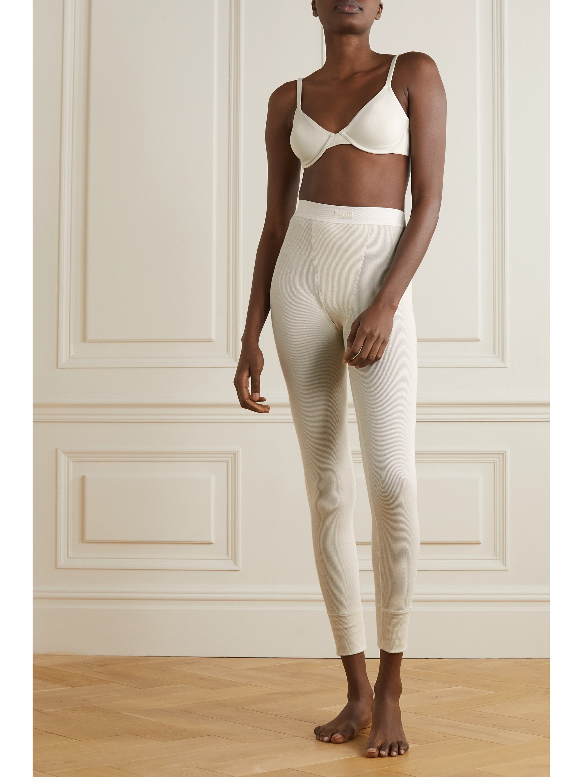 Cotton Collection ribbed cotton-blend jersey leggings - 	Light Heather Grey — Image 9