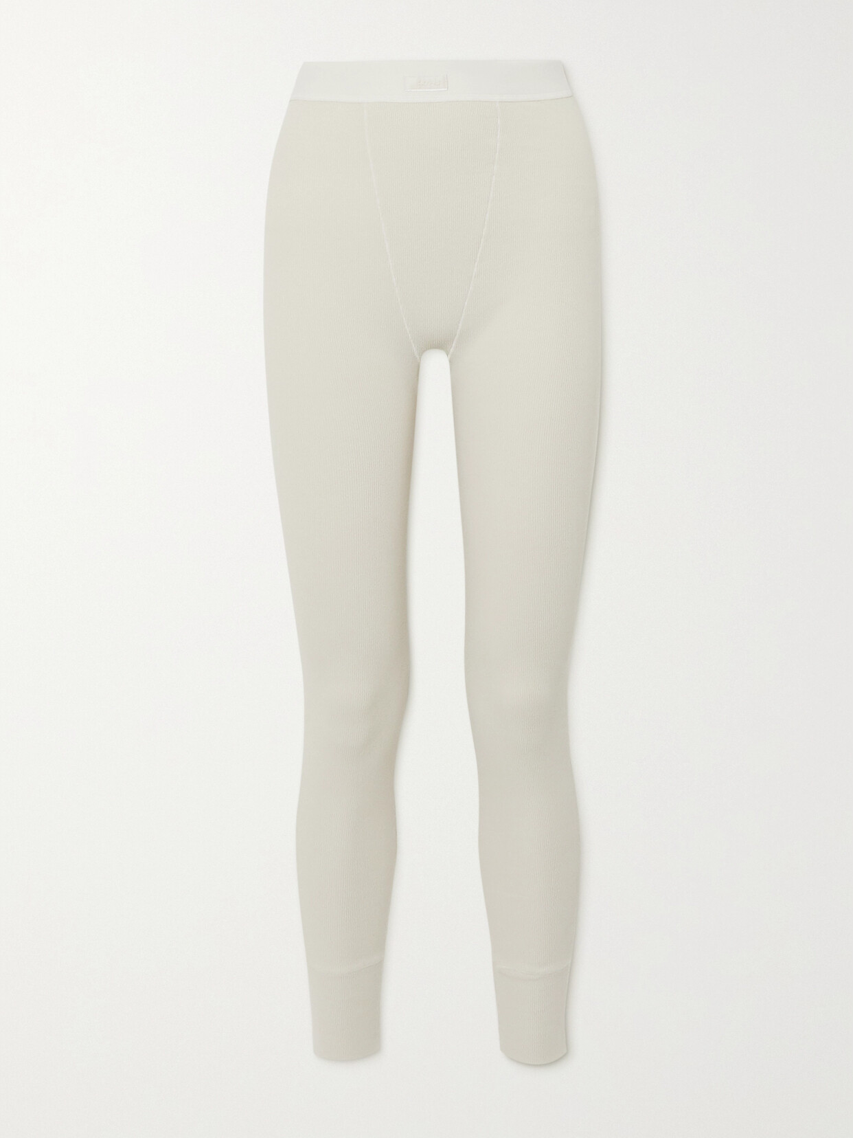 Skims Ribbed High-rise Stretch-cotton Leggings In Cream