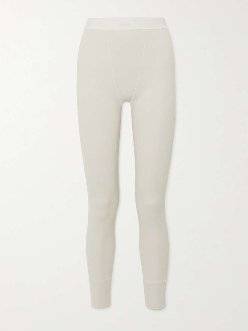 Skims Thermal Ribbed Cotton-blend Leggings - Bone
