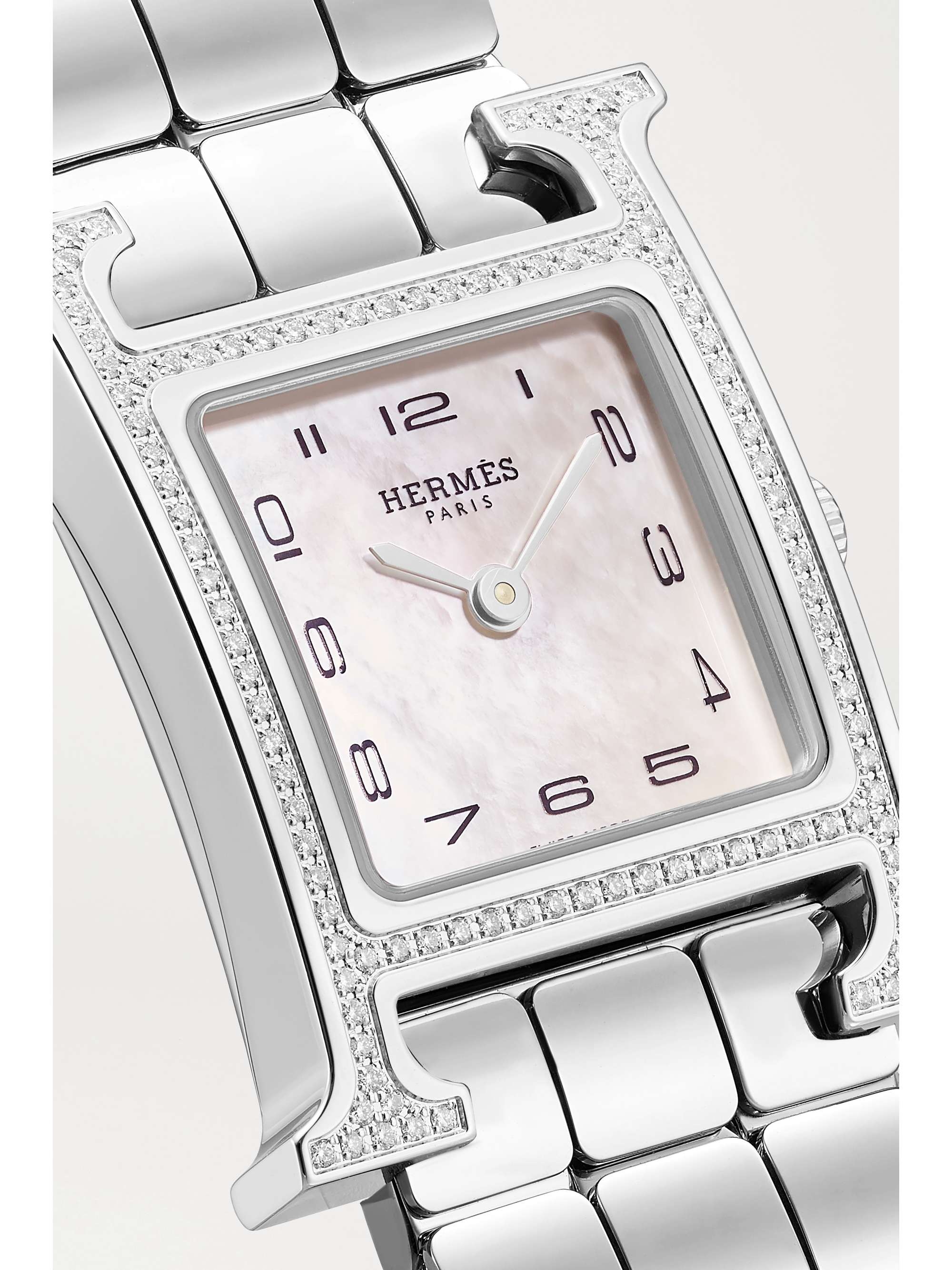 HERMÈS TIMEPIECES Heure H 21mm small stainless steel, mother-of-pearl and diamond watch