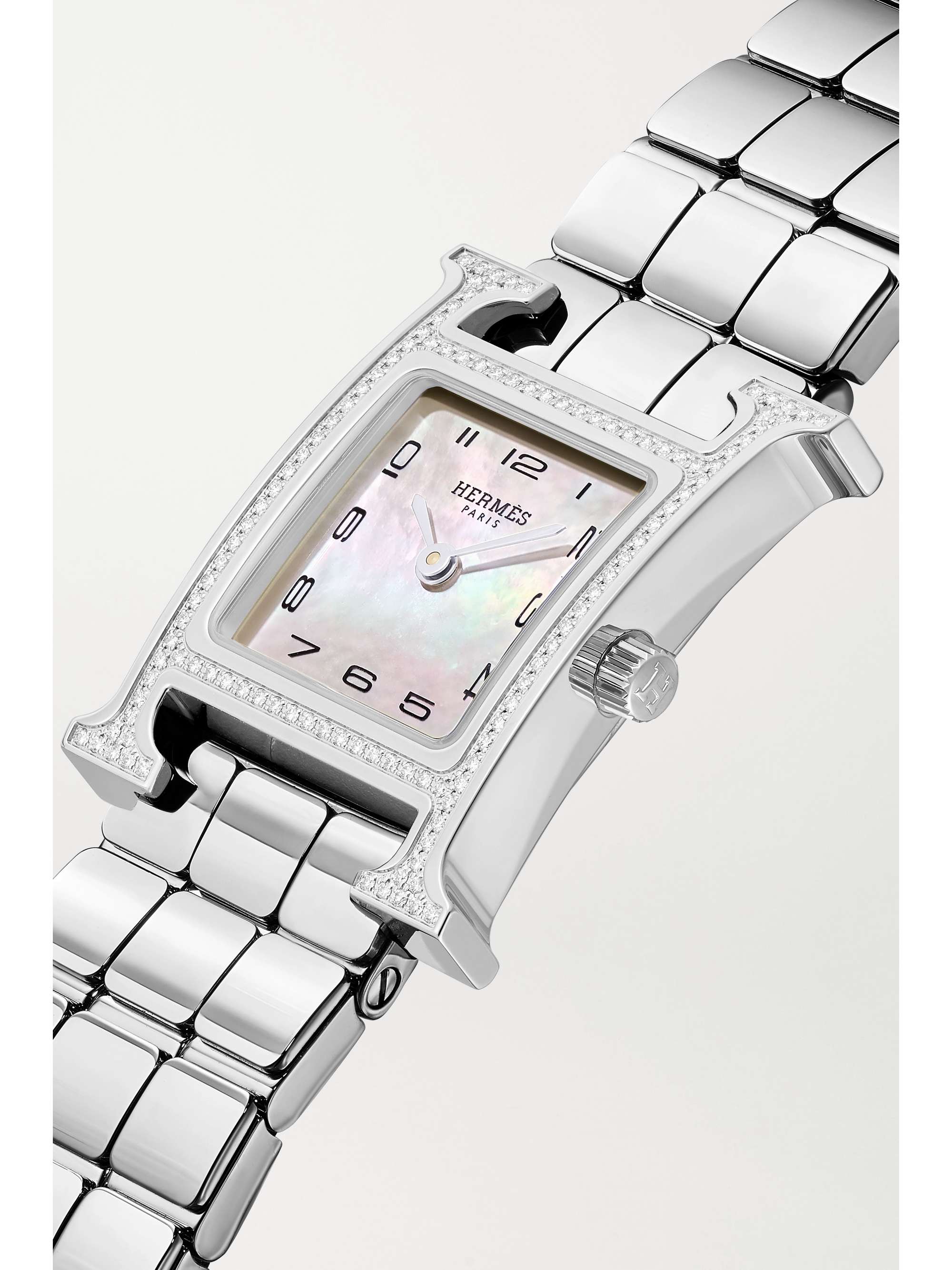 HERMÈS TIMEPIECES Heure H 21mm small stainless steel, mother-of-pearl and diamond watch