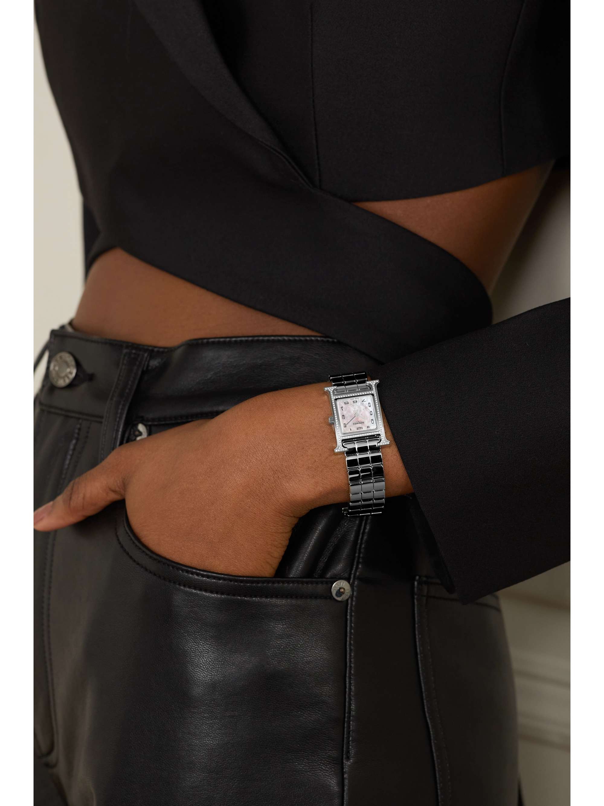 HERMÈS TIMEPIECES Heure H 21mm small stainless steel, mother-of-pearl and diamond watch