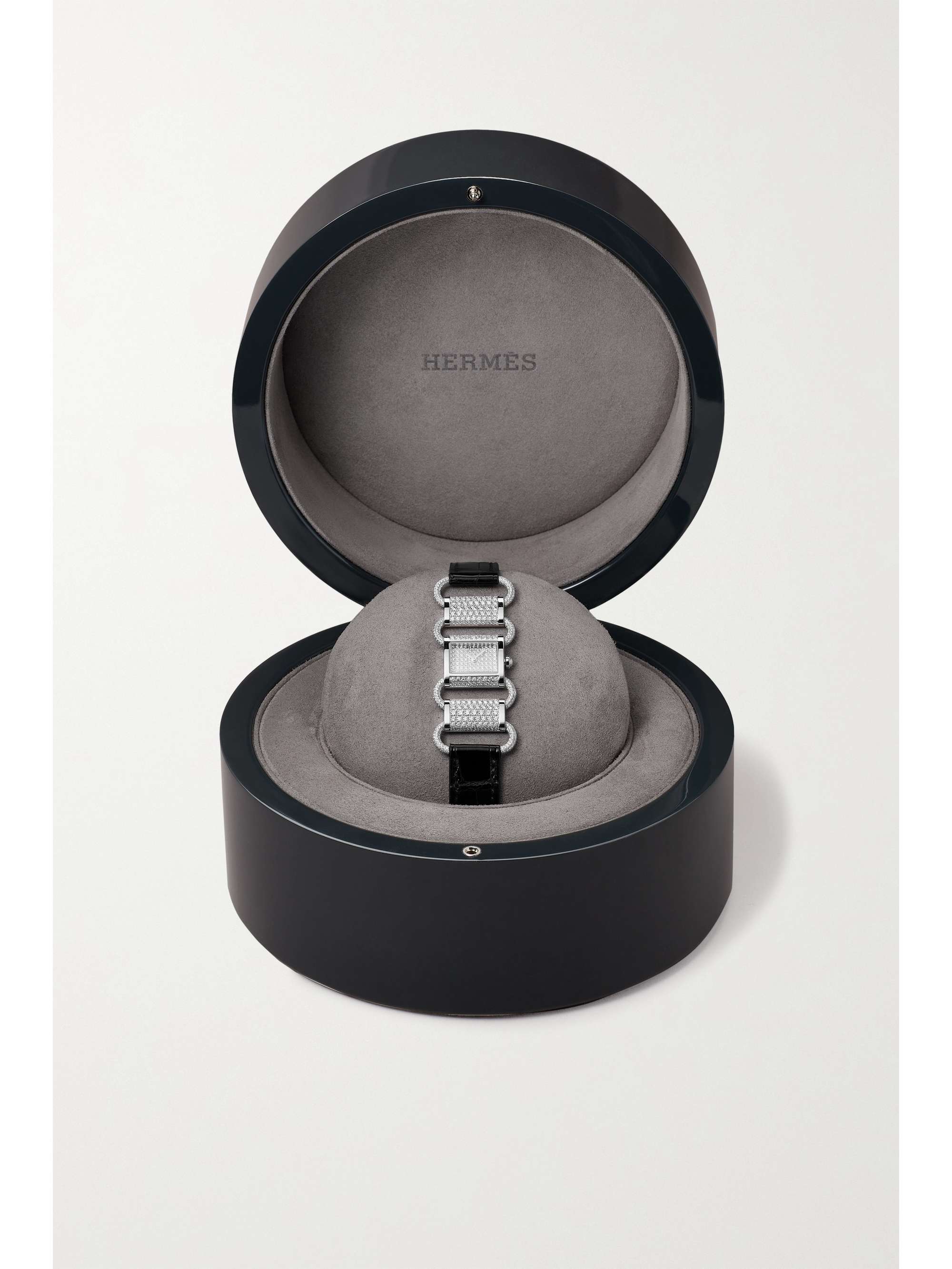 HERMÈS TIMEPIECES Klikti 17mm very small 18-karat white gold, alligator and diamond watch