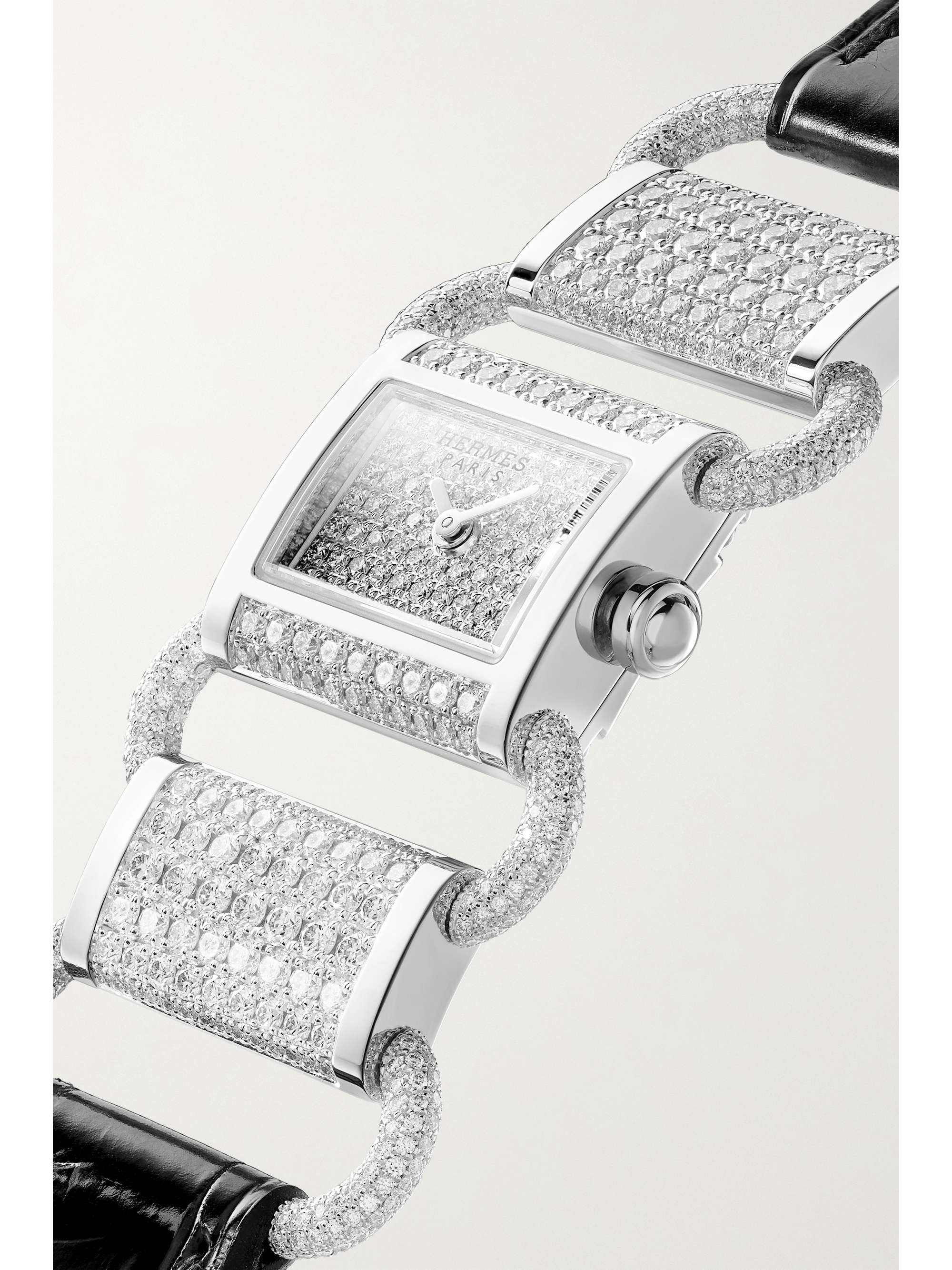 HERMÈS TIMEPIECES Klikti 17mm very small 18-karat white gold, alligator and diamond watch