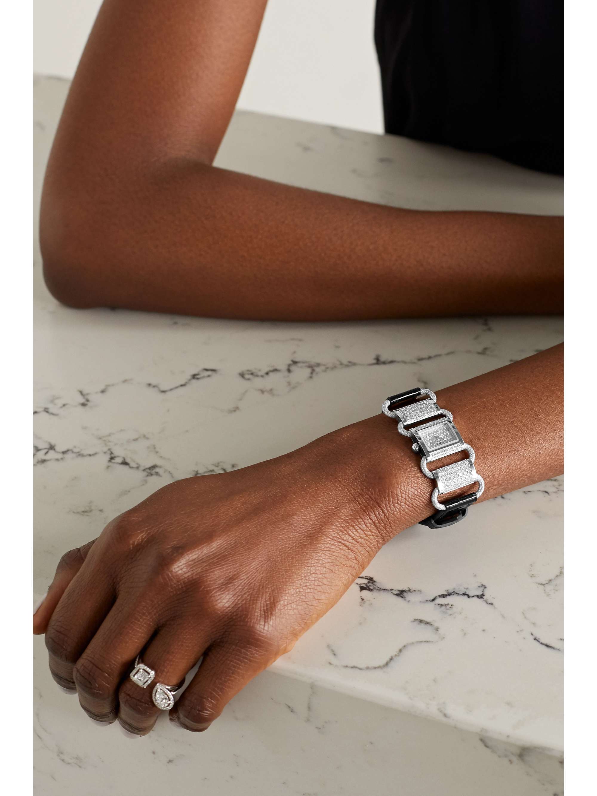 HERMÈS TIMEPIECES Klikti 17mm very small 18-karat white gold, alligator and diamond watch