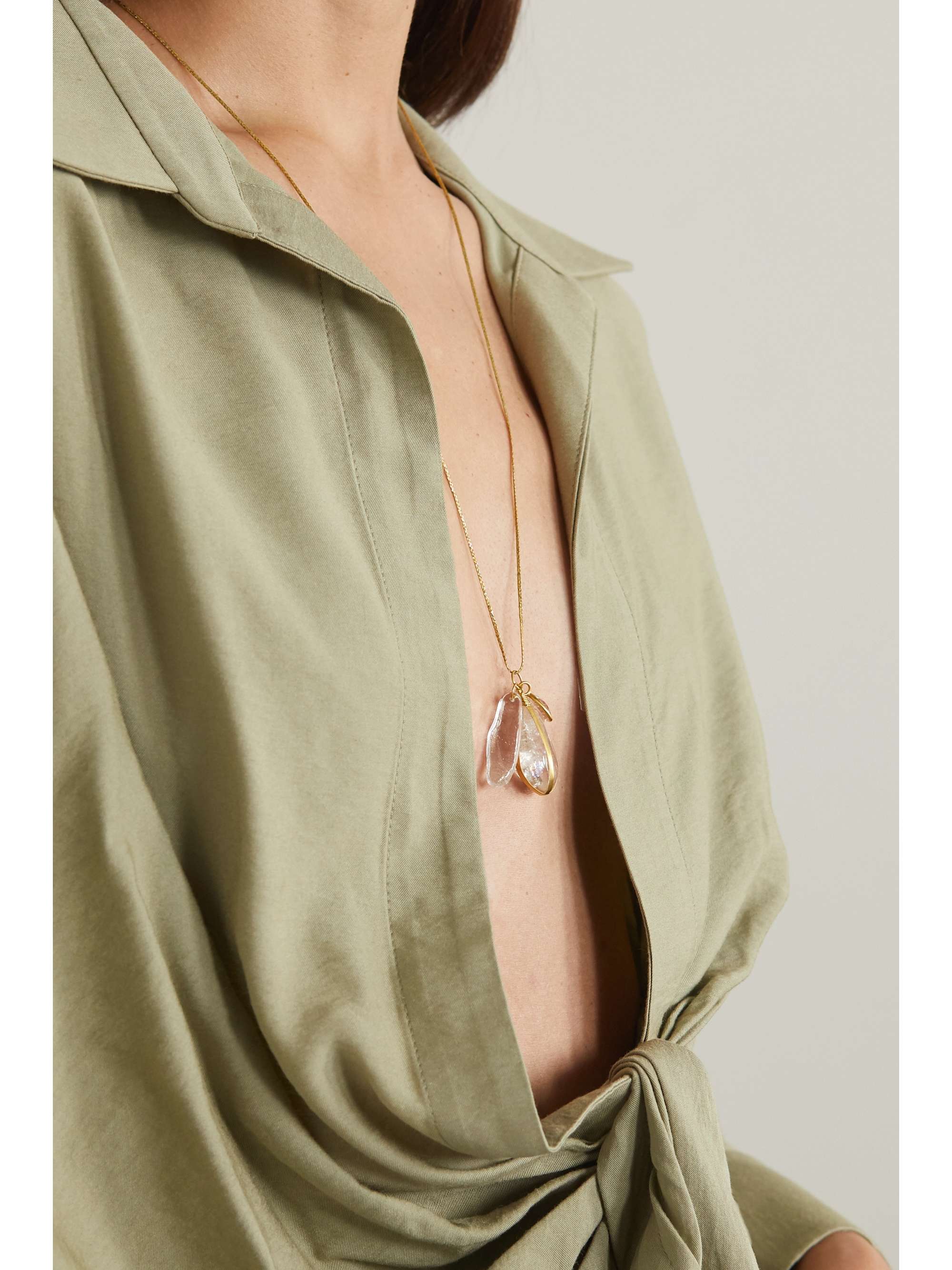 PIPPA SMALL 18-karat gold, cord and quartz necklace