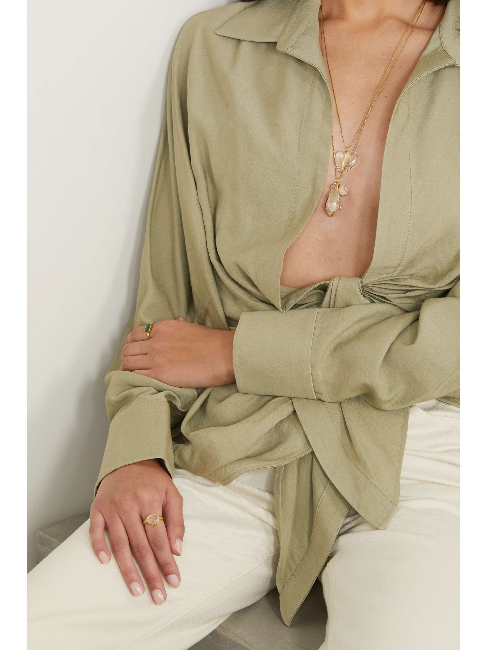 PIPPA SMALL 18-karat gold, cord and quartz necklace