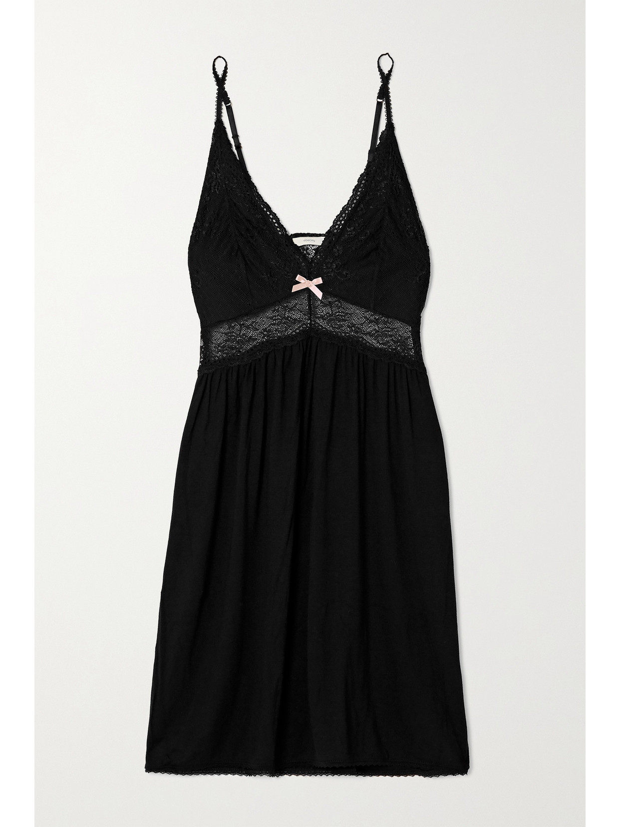 Eberjey Colette Mademoiselle Lace-trimmed Stretch-modal Chemise In Black