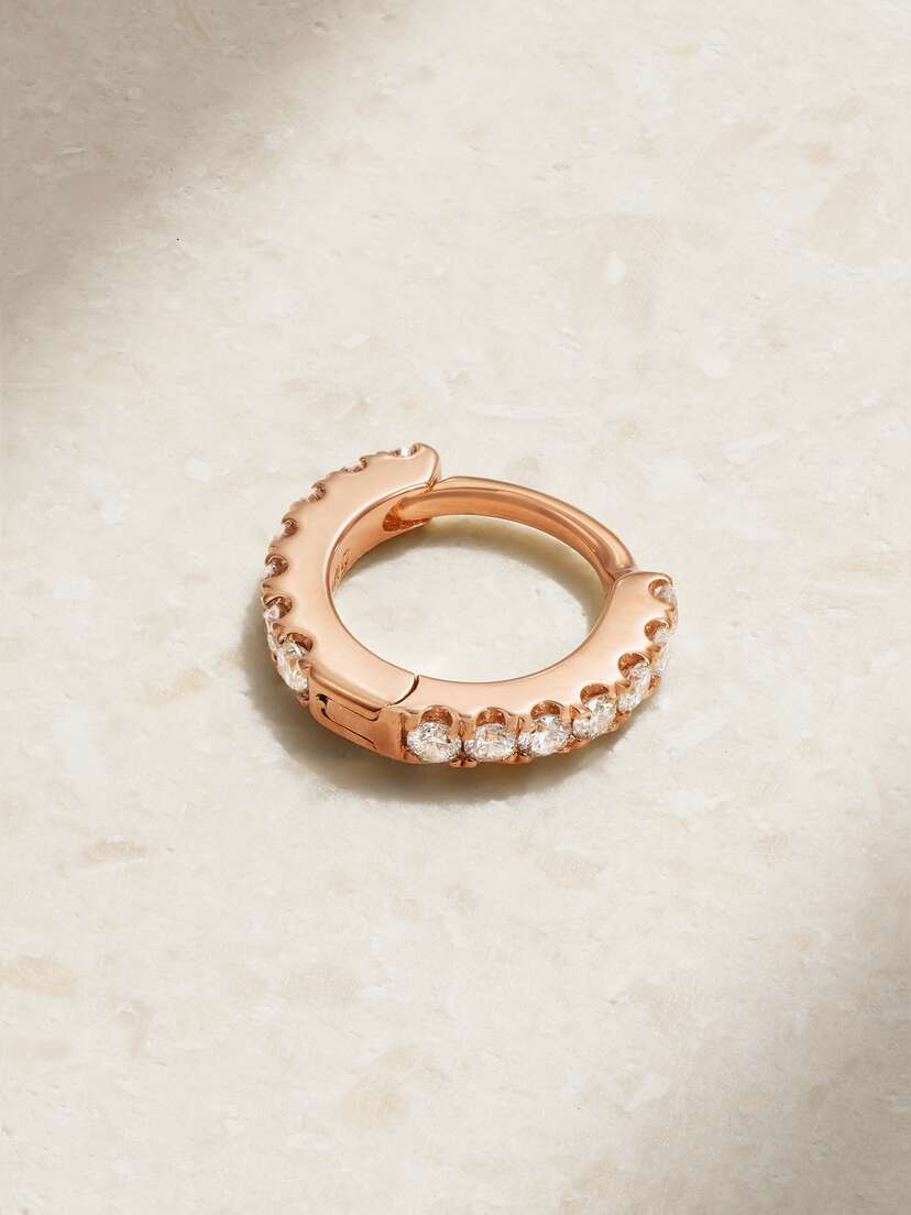MARIA TASH 5mm 18-karat Rose Gold Diamond Hoop Earring