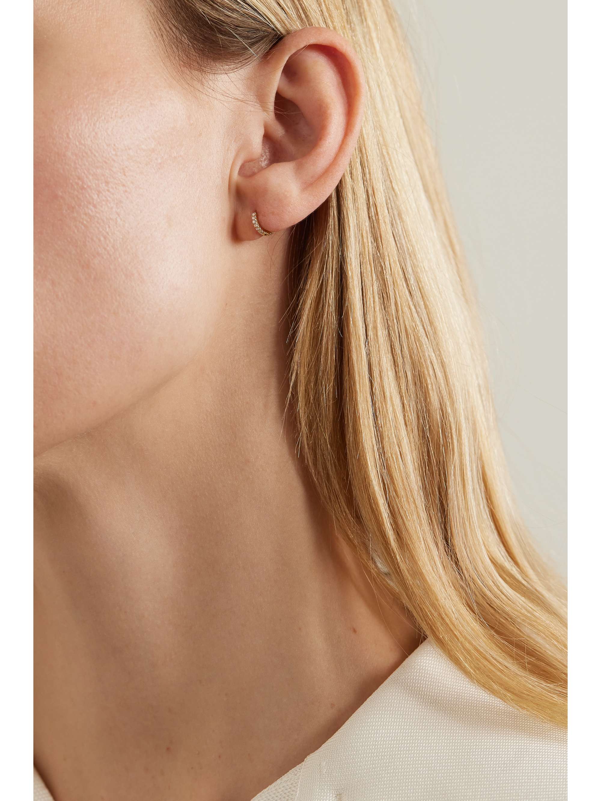 MARIA TASH 5mm 18-karat gold diamond hoop earring